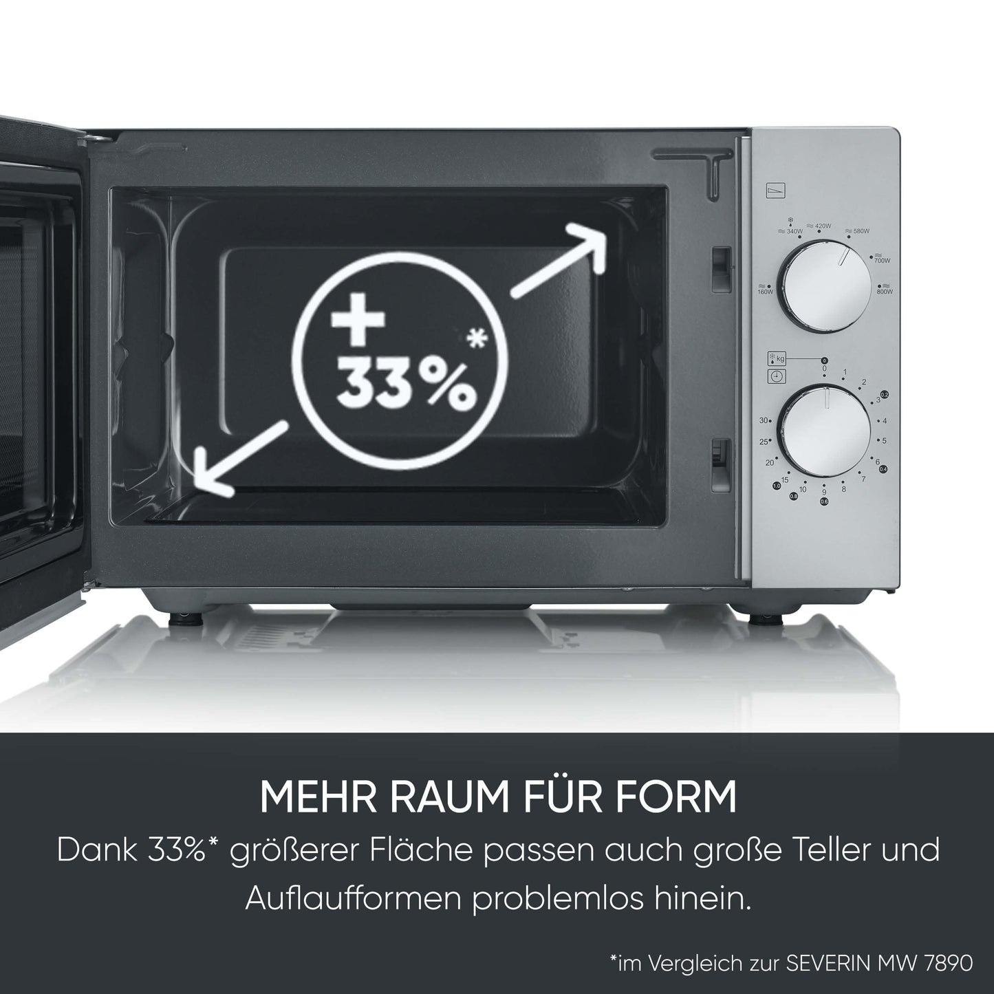 SEVERIN Microwave with Glass Base, for Defrosting and Heating, Microwave Oven with Large Usable Surface for Square Tableware, Black/Silver, MW 7761