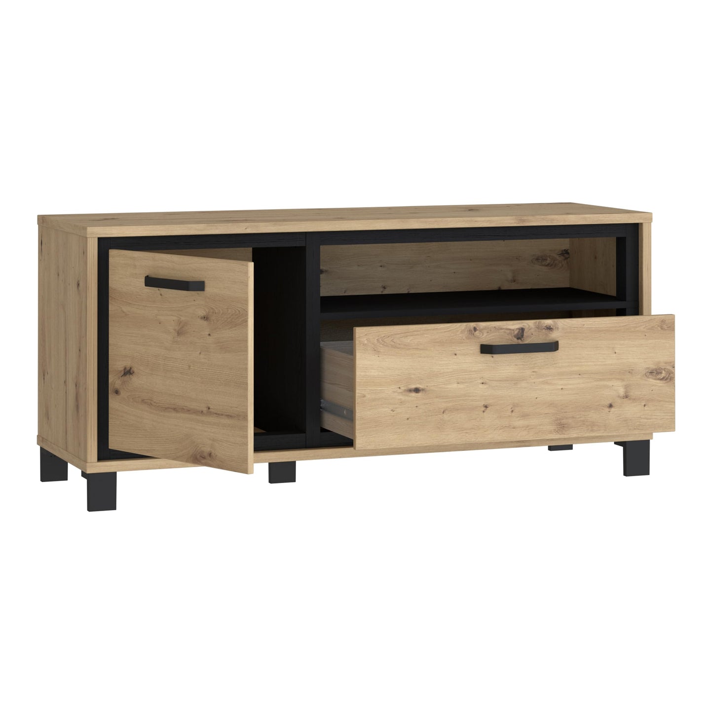 Forte TREBBIA TV Cabinet 150 160 Modern Cabinet with 2 Drawers Lowboard TV Rack Wood Composite Concrete Look Dark Grey/White High Gloss 152.7 cm Wide x 46.7 cm High x 51.7 cm Deep
