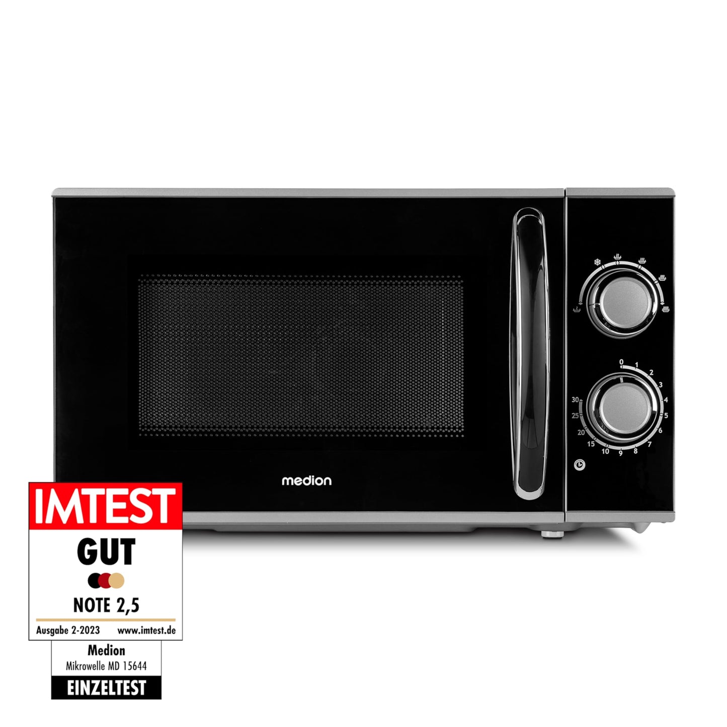 MEDION MD 15644 Microwave, Approx. 700 Watt Power, Approx. 17 Litre Capacity, 6 Levels, Defrost Function, Black/Silver
