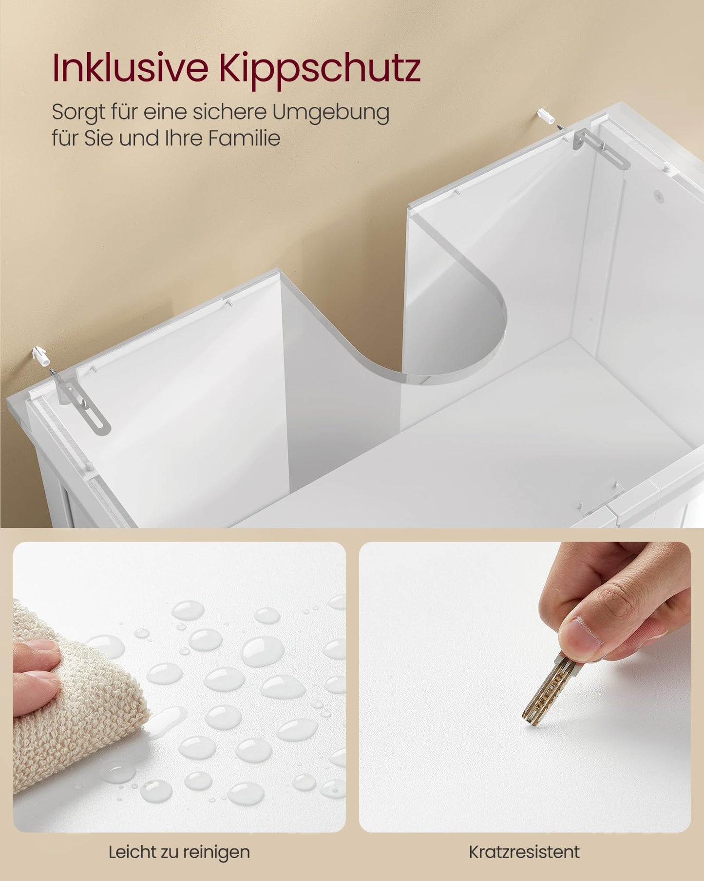 VASAGLE BBC410P31 Vanity Unit Extra Long 30 x 90 x 60 cm 2 Doors Bathroom Cabinet Open Compartments Height Adjustable Shelves White