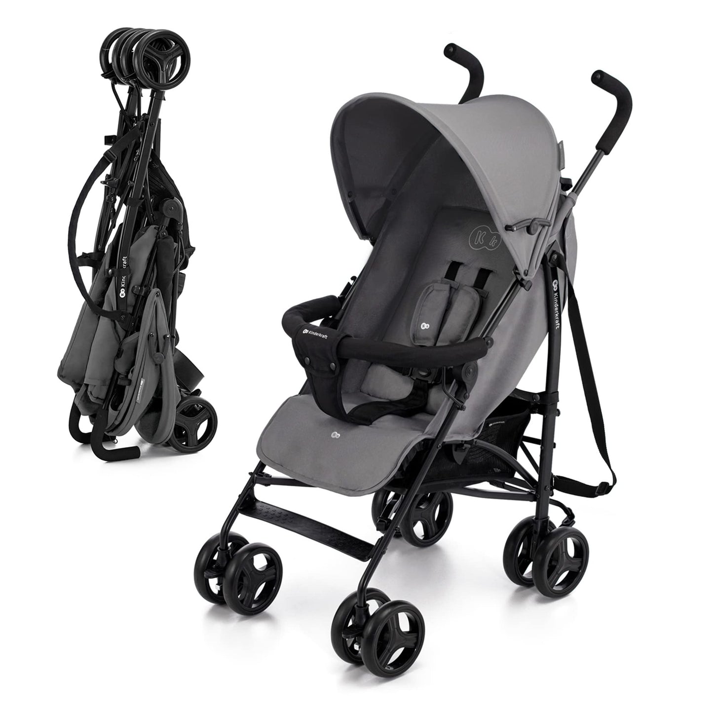 Kinderkraft TIK Kinderwagen, Liegebuggy, Sportwagen, Leicht - 6,5kg, Drehbare Vorderräder, Verstellbarer Griff, Stufenlose Einstellung der Rückenlehne, Schnelles Zusammenklappen, bis zu 17kg, Grau