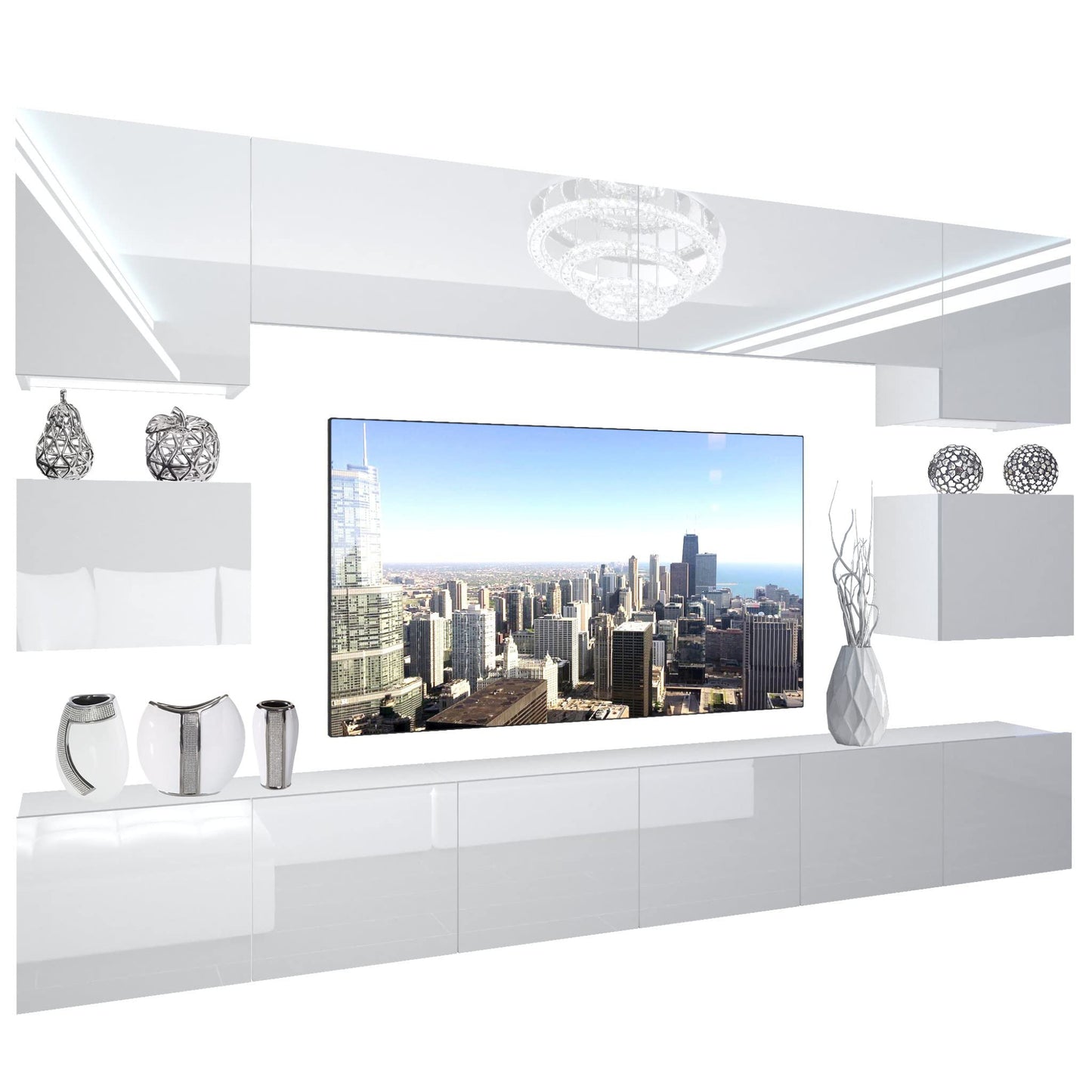 BELINI Living Room Wall Unit Full Equipment Living Room Set Modern Cabinet Wall with LED Lighting TV Cabinet White