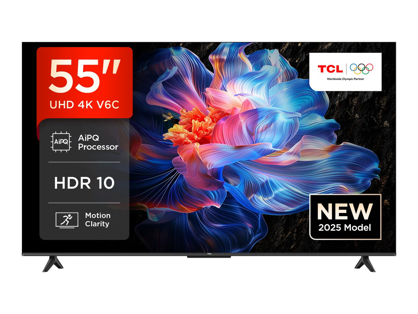 TCL 43V6C 43 Inch 4K UHD Smart TV - HDR10+, HVA Panel, Dolby Vision, Google TV, HDMI 2.1, DVB-T2/C/S2, Bluetooth 5.2, Voice Control with Alexa & Google Assistant