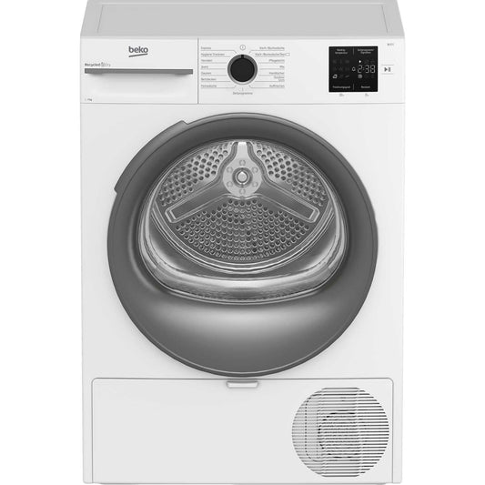 Beko BM3T37210W1 Tumble Dryer, 7 kg, Front-Loading Heat Pump Dryer, 15 Programmes, Sensor Drying, Column-Capable, Aquawave Gentle Drum, White