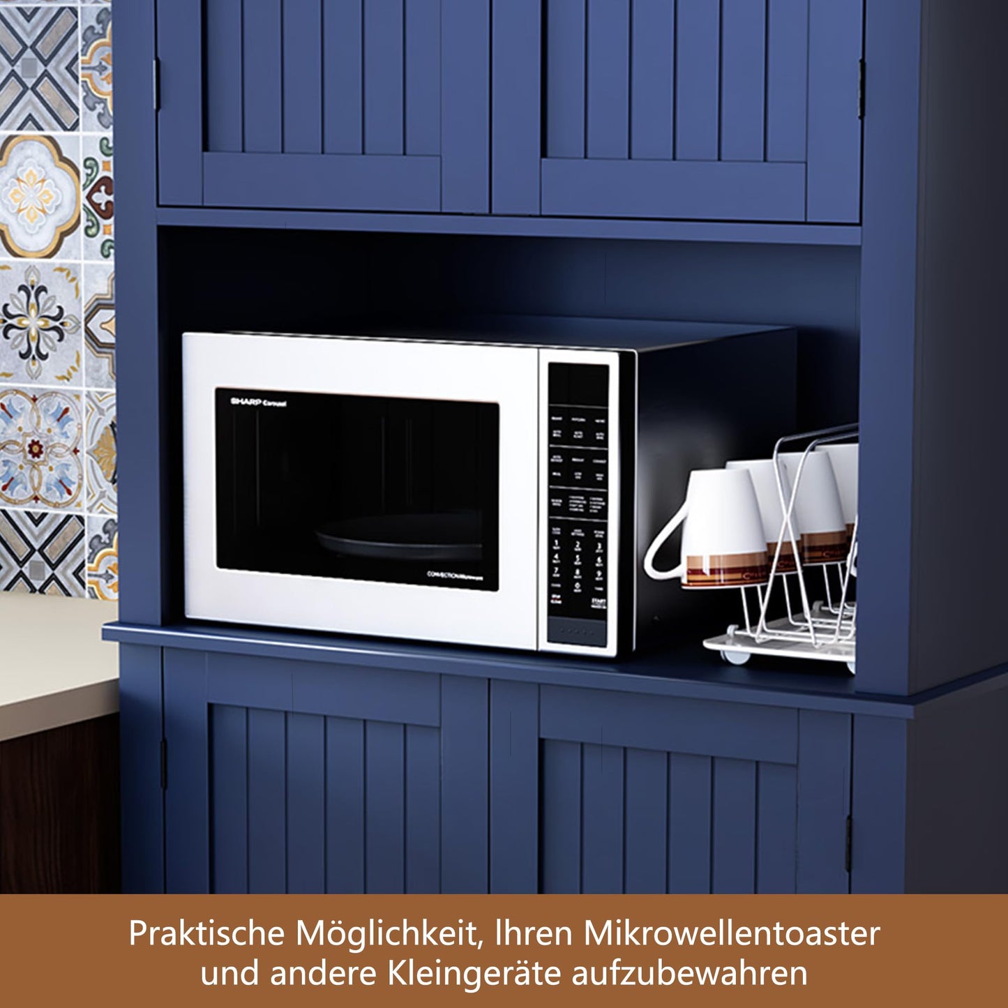 HOLTICO Küchenschrank mit Arbeitsplatte, Hochschrank Küchenbuffet Buffetschrank, Esszimmerschrank, Speisekammer mit Türen und Regalen für Esszimmer, Wohnzimmer, Waschküche,Schwarz