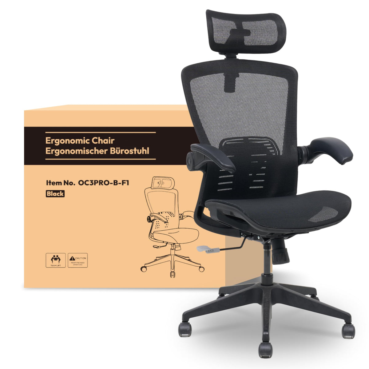 FLEXISPOT OC3C Office Chair Ergonomic Desk Chair Computer Chair Height-Adjustable Seat Headrest Armrest Lumbar Support Swivel Castors Work Chair
