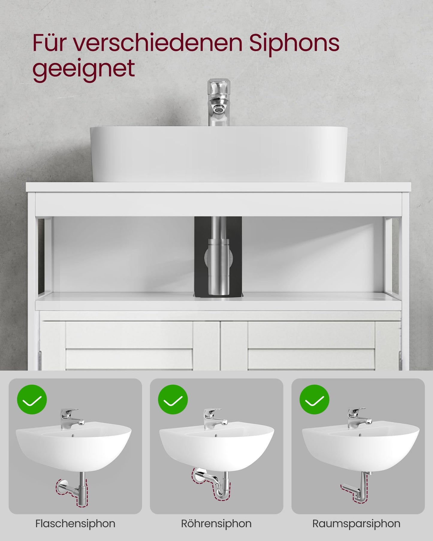 Vasagle BBC05WT Scandinavian Style Bathroom Cabinet, Storage Cabinet 60 x 30 x 60 cm with 2 Slat Doors, Adjustable Shelf with Handles - Matt White