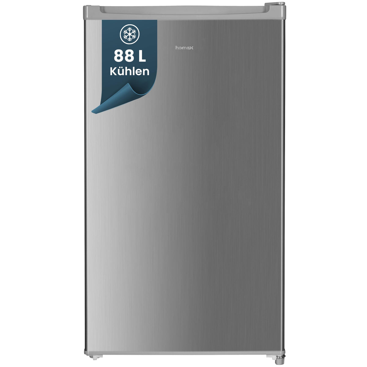 homeX Fridge without Freezer, Full-Room Fridge Small - 88 L Net Capacity, Freestanding and Compact, Table Fridge Quiet 39 dB, Fridge with LED Interior Lighting and Temperature Control, Silver