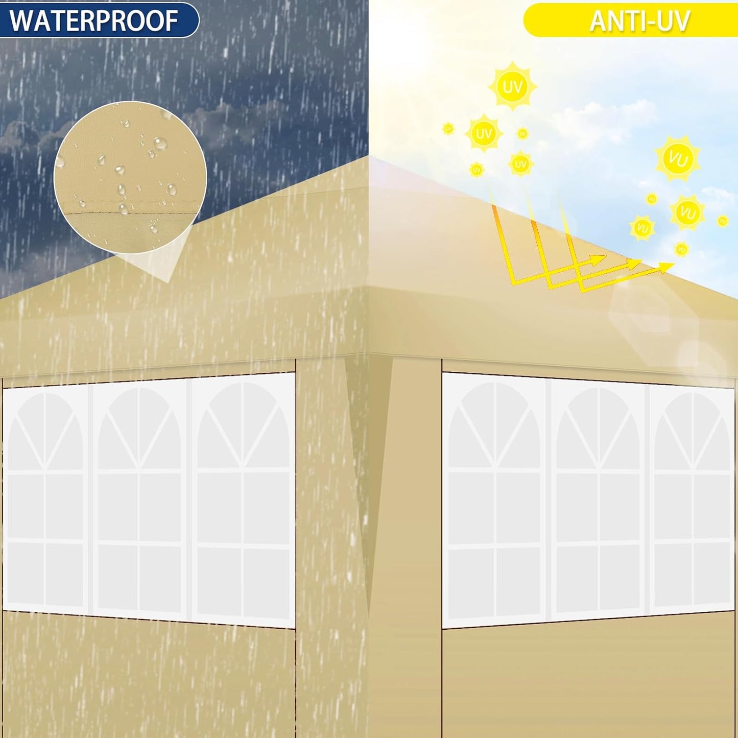 COBIZI Gazebo 3 x 6 Folding Gazebo Waterproof Stable Winterproof Foldable Party Tent with 6 Side Panels Pop Up Garden Gazebo UV Protection 50+ Height Adjustable for Beach Wedding Camping White