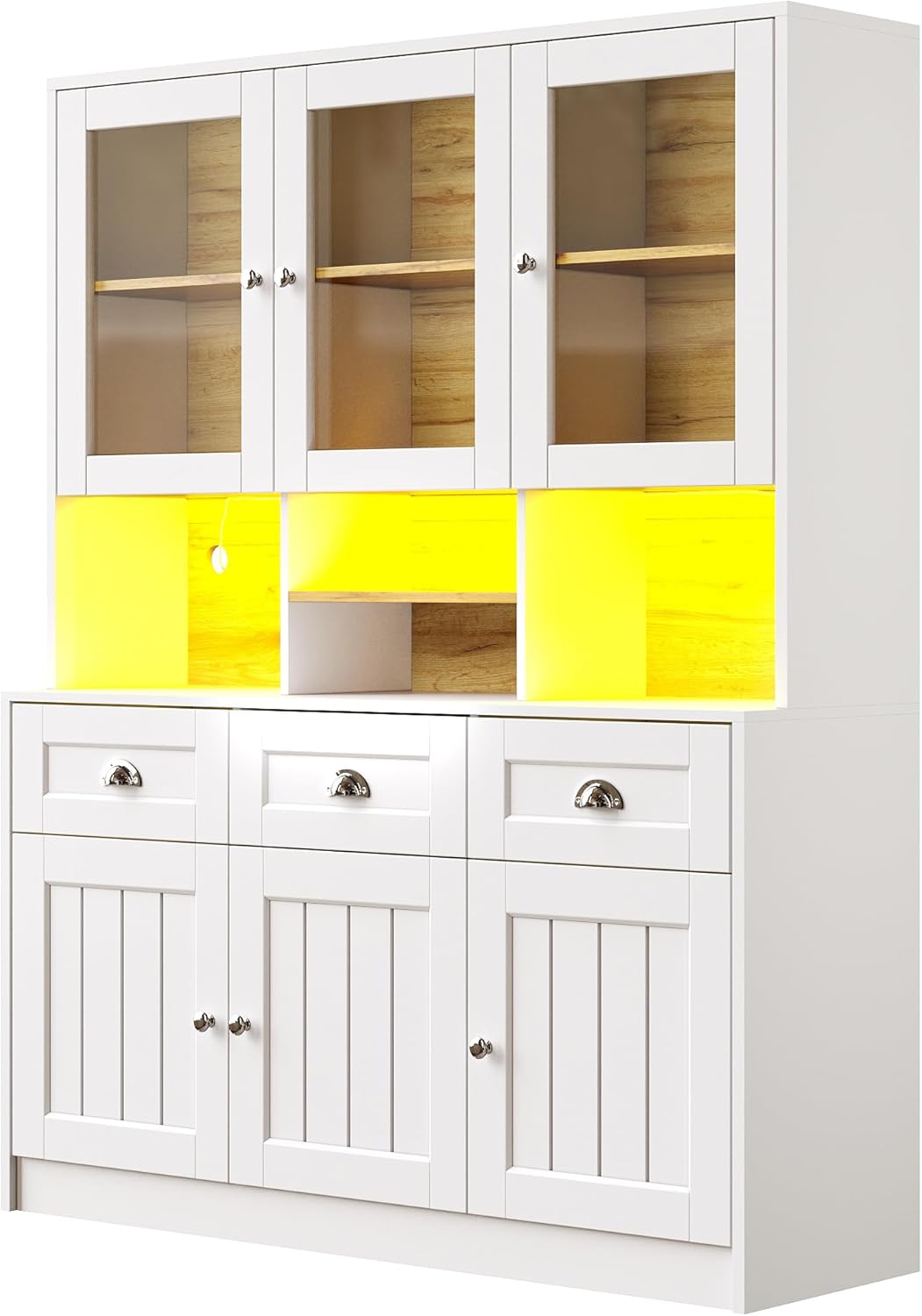 Dolamaní Kitchen Cabinet Buffet Cabinet 140 x 40 x 175 cm with LED More Storage Space for Kitchen, Buffet with Worktop & Adjustable Shelf, Display Cabinet with 3 Drawers with 6 Doors (Black)