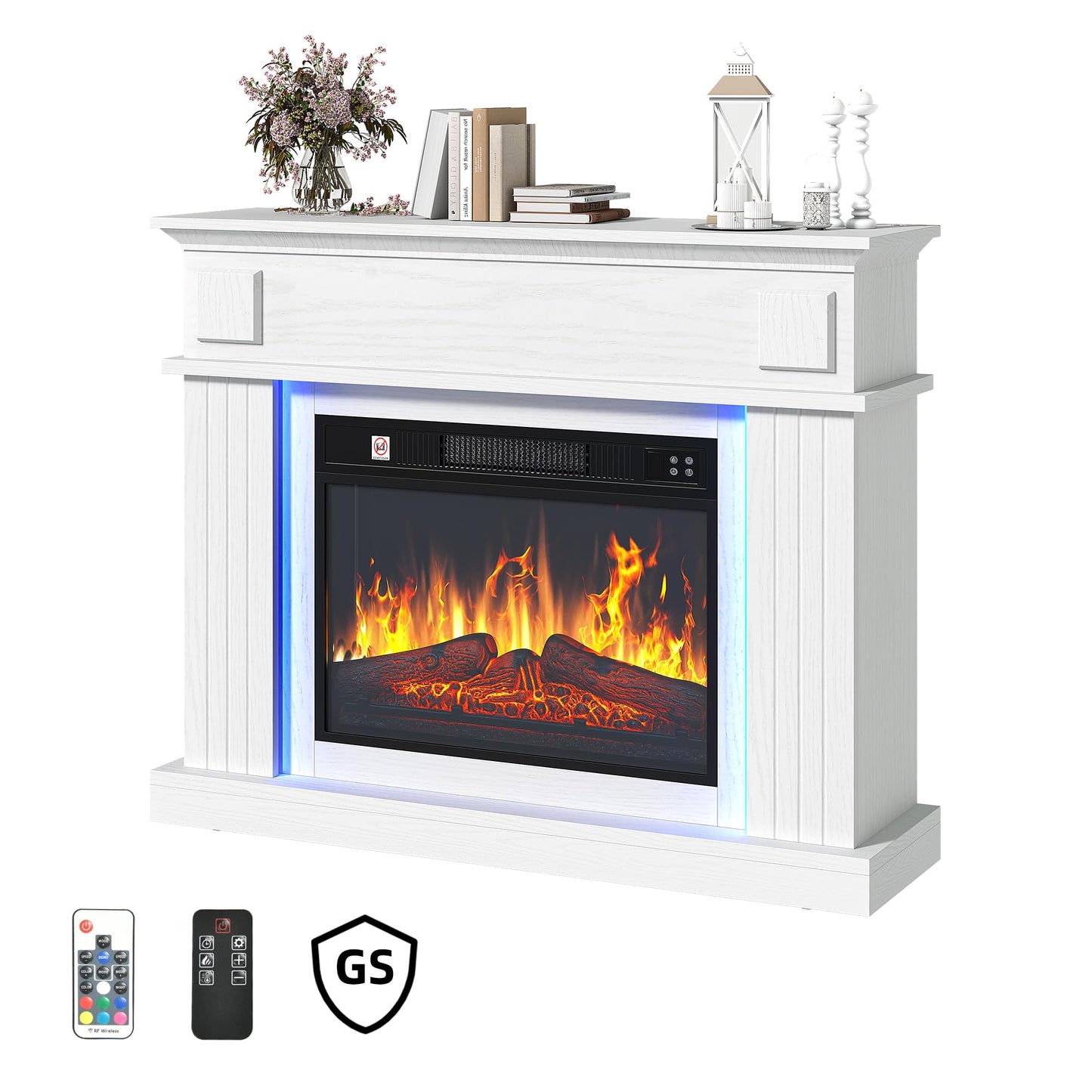 YITAHOME Electric Fireplace, 23 Inch Realistic 3D Flame Effect, Heat-Free Standing Electric Fireplace with Timer and 24-Colour LED Light Strip and Remote Control