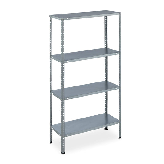 Relaxdays Galvanised Metal Shelving Unit H x W x D: 145 x 75.5 x 30 cm, 4 Shelves, up to 160 kg, for Screwing on, Steel, Storage Shelving Basement, Silver