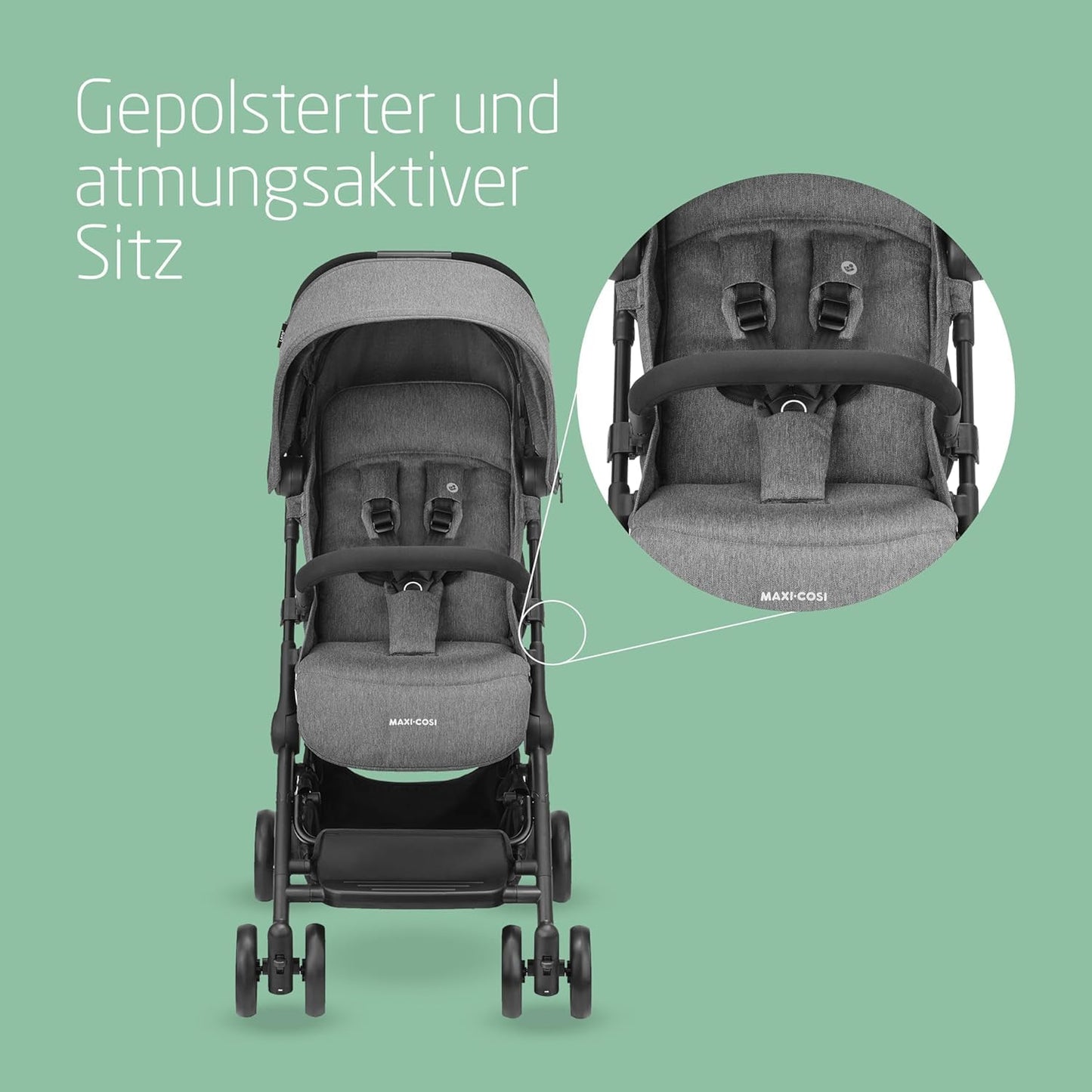 Maxi-Cosi Lara2 Baby Pram, 0-4 Years, 0-22 kg, Feather-Light, Compact Buggy, 3 Reclining Positions, Flat Reclining Position, Small Foldable, Shoulder Strap, Select Grey