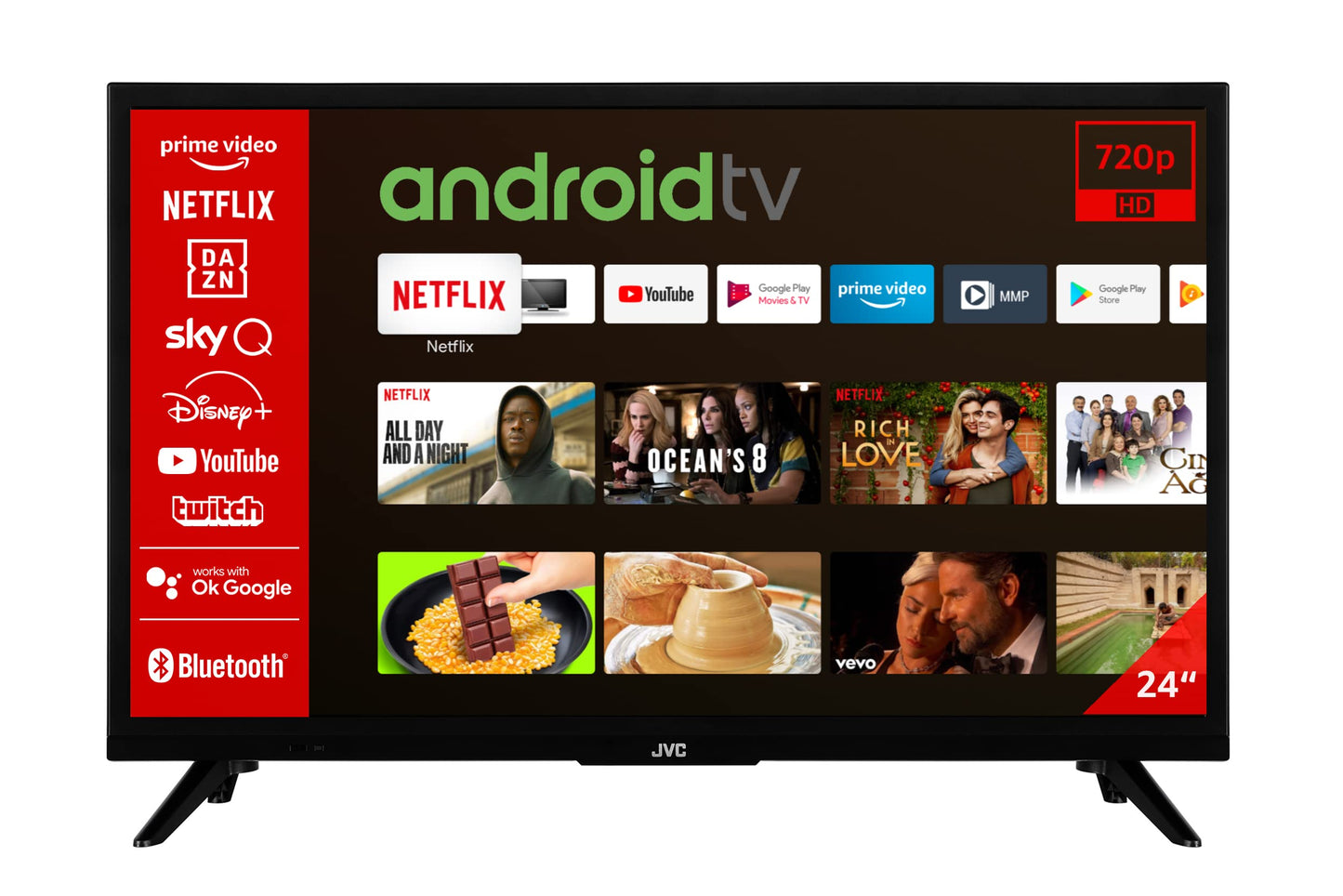 JVC 32 Zoll Fernseher Android TV (HD-Ready Smart TV, HDR, Triple-Tuner, Google Play Store) LT-32VAH3355