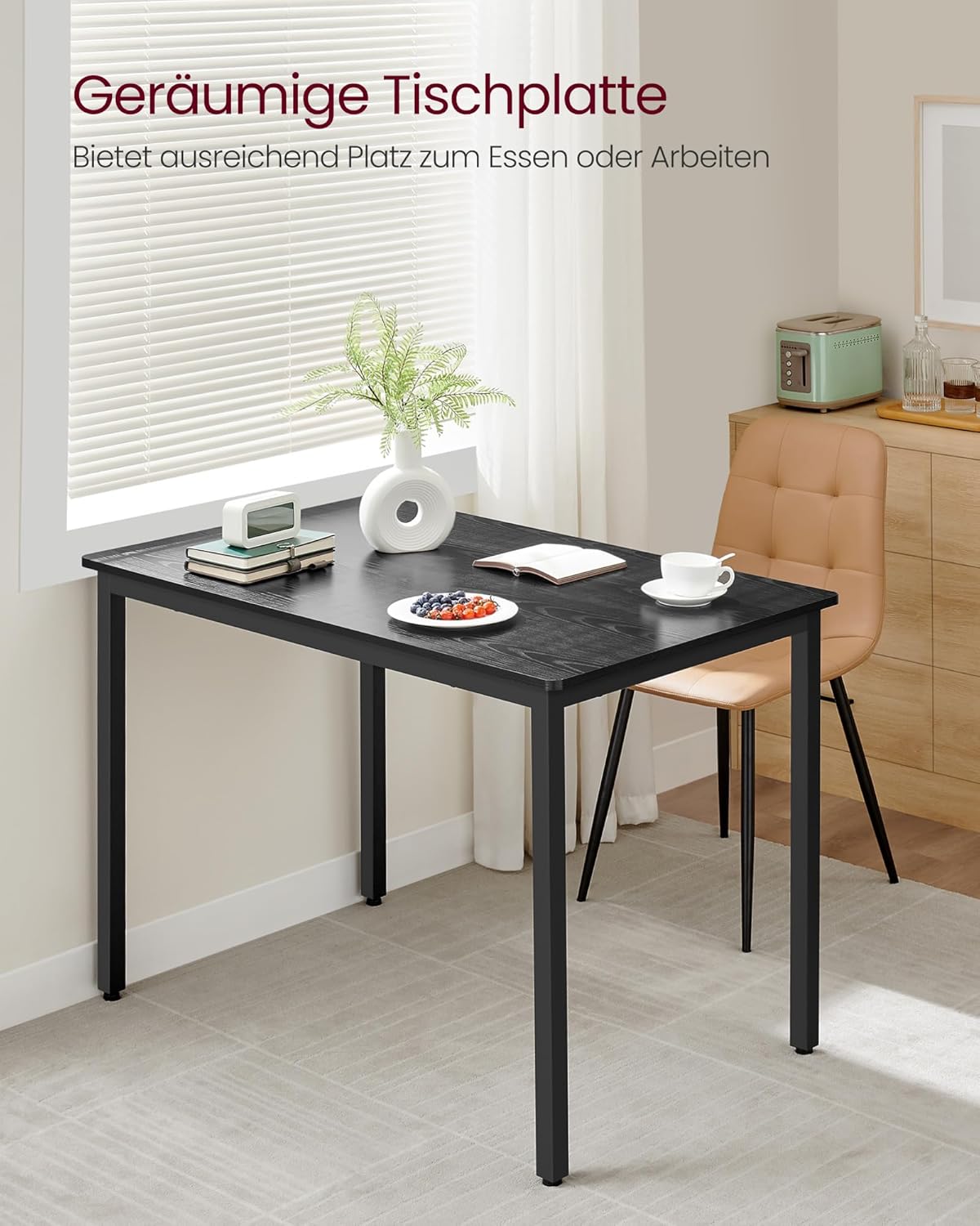 VASAGLE Dining Table Kitchen Table 70 x 110 x 77 cm Dining Room Table for 4 People Table Living Room Desk for Dining Room Kitchen Industrial Design Vintage Brown Matte Black KDT081B01