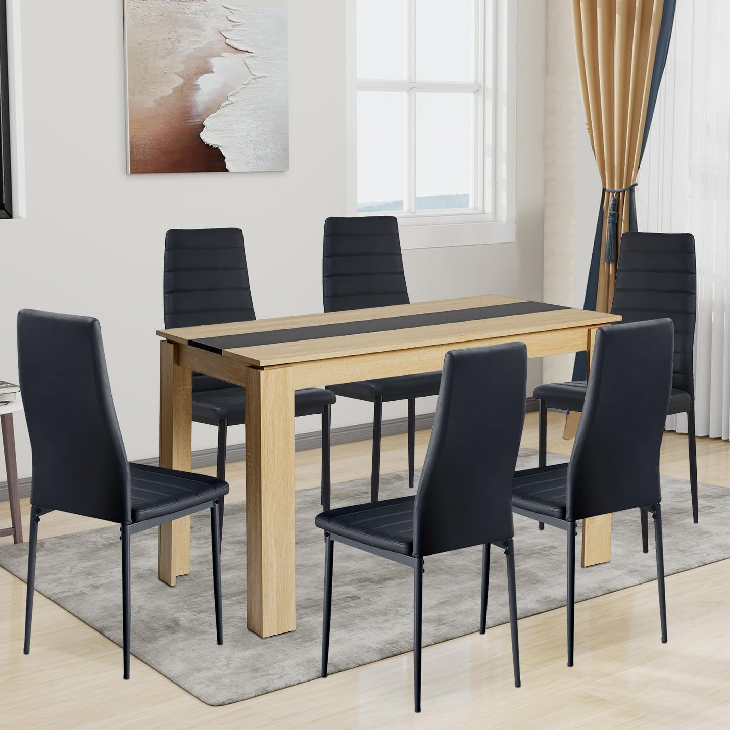 FURNITABLE Esstisch mit 4 Stühlen Esszimmergruppe, 4er Set Esszimmerstühle und Rechteckig Holztisch Essgruppe für Wohnzimmer Küche Büro (110 * 70cm Tisch+4 Schwarz Stühle)