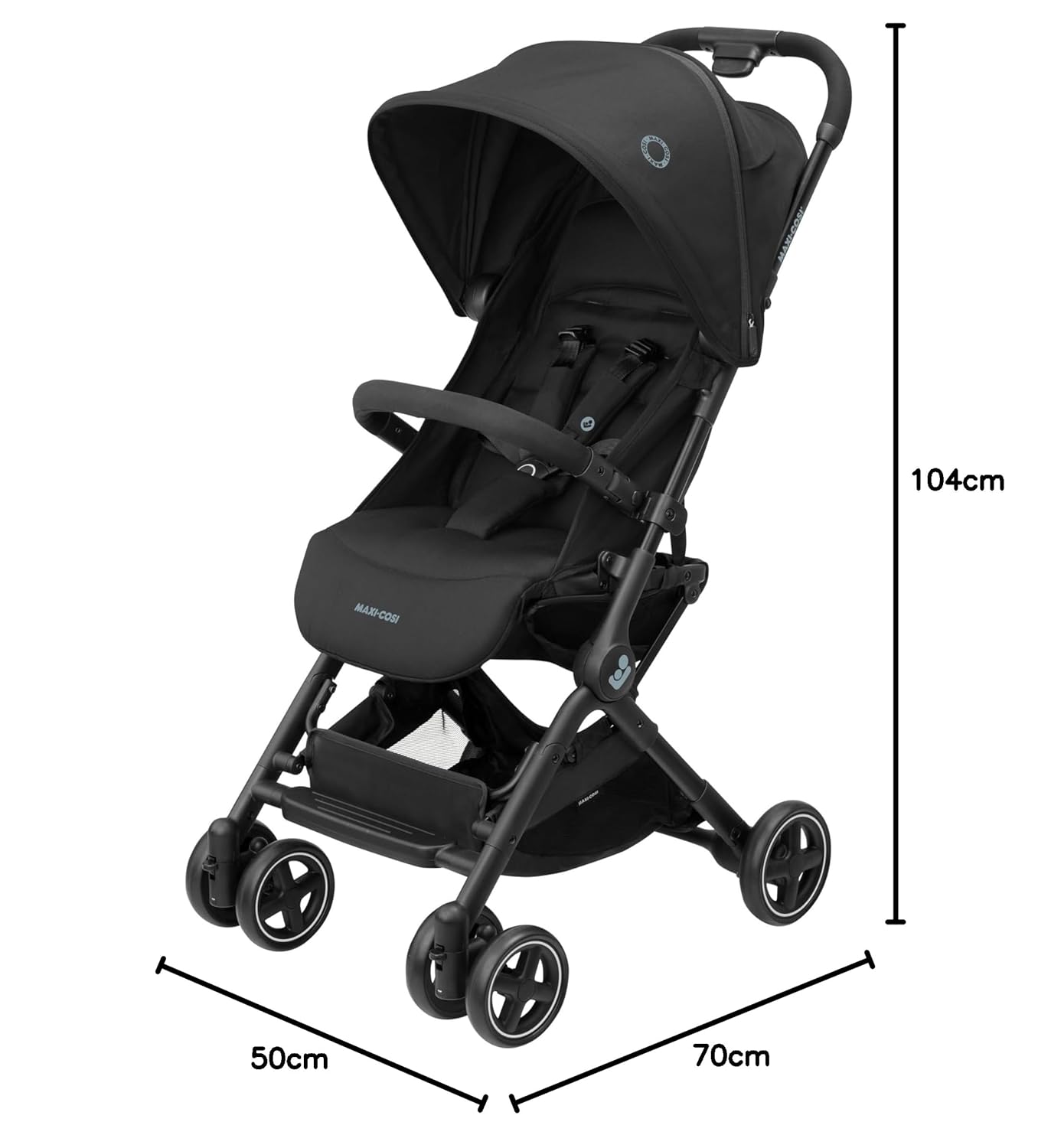 Maxi-Cosi Lara2 Baby Pram 0-4 Years 0-22kg Featherlight Compact Pushchair 3 Reclining Positions Flat Reclining Position Small Folding Shoulder Strap Essential Black