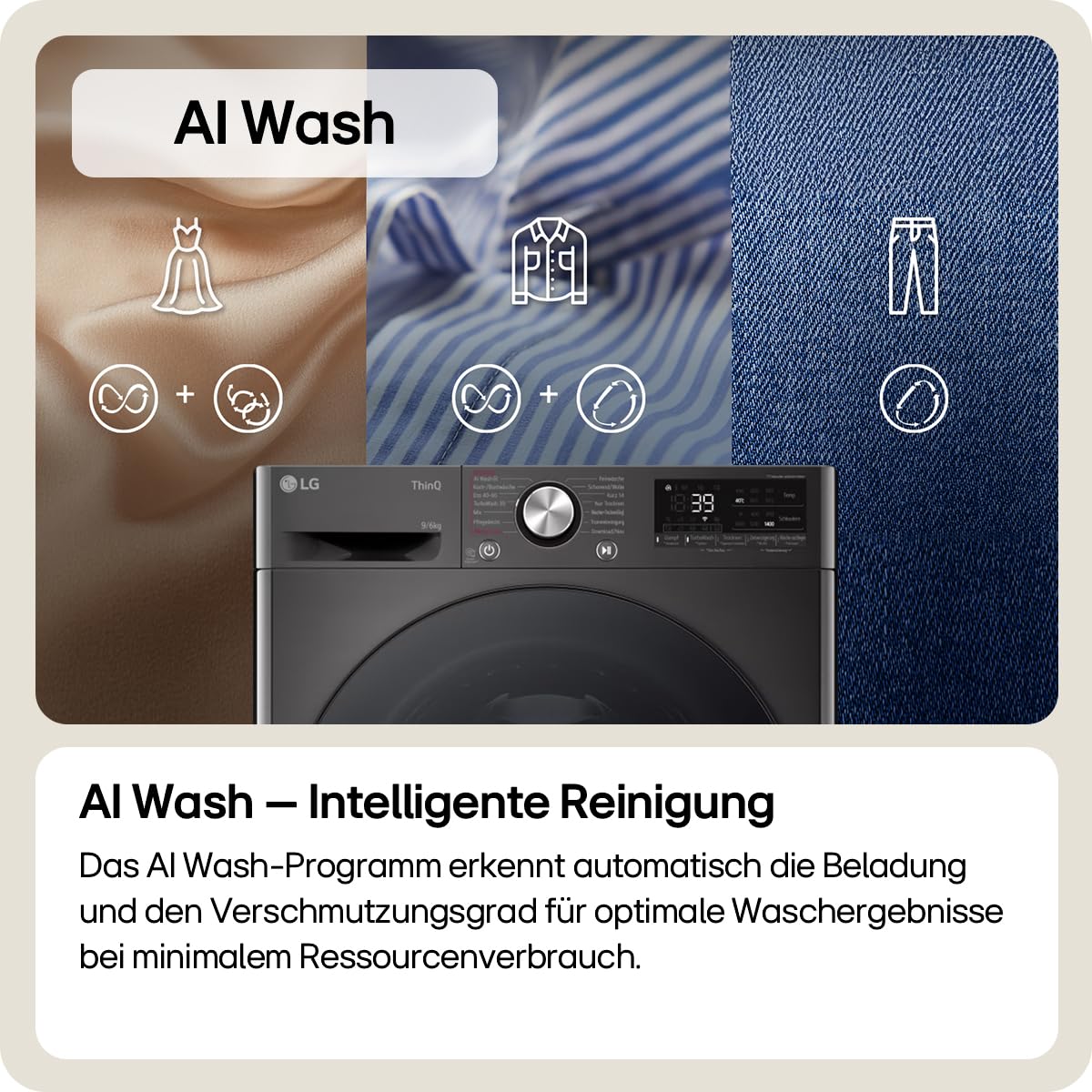 LG Electronics V7WD96H1A Washer Dryer with AI DD, 9 kg Wash, 6 kg Drying, 1400 rpm, Steam, TurboWash 360°, Feel-Good Drum, Wi-Fi Function, White