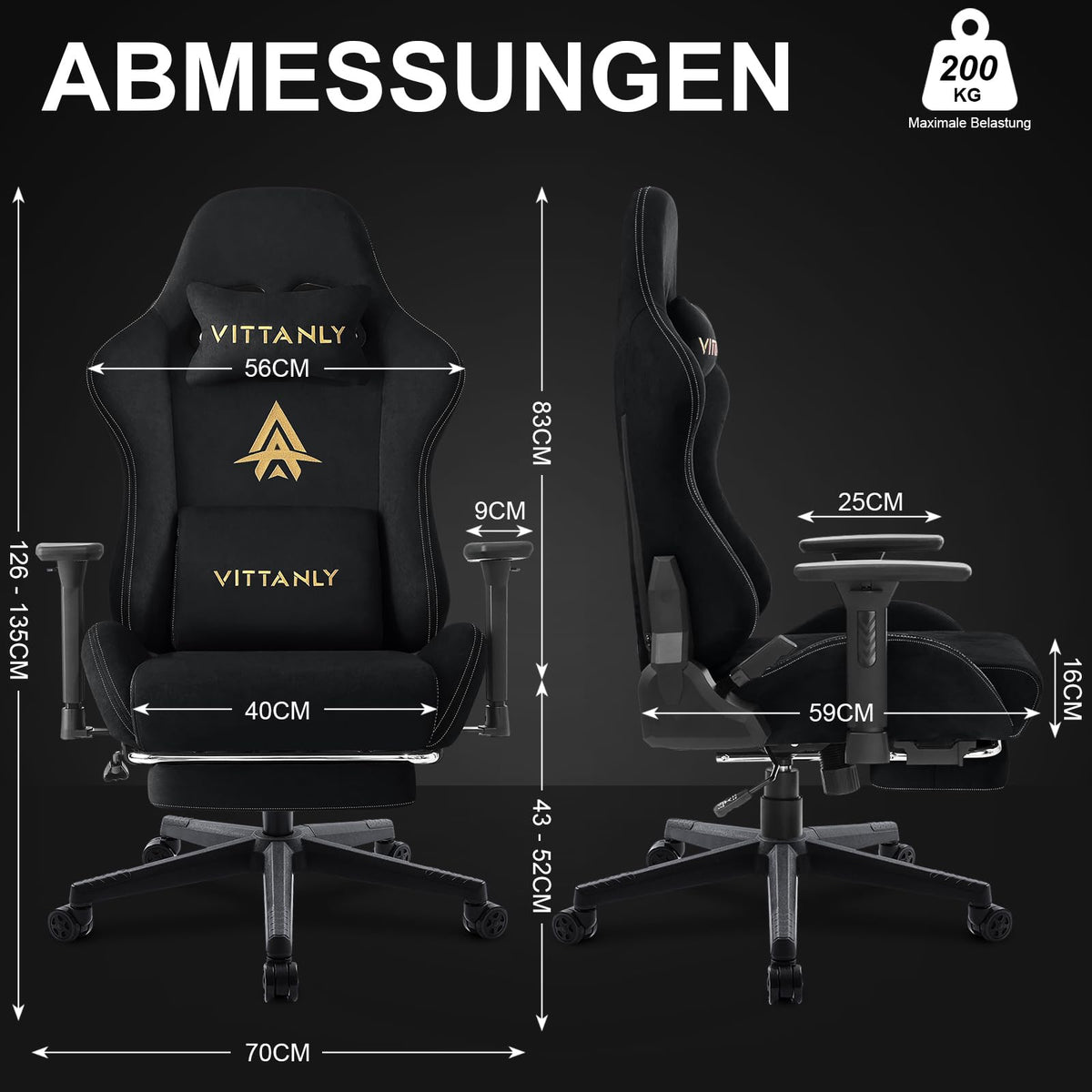 Vittanly Gaming Stuhl, Luxuriöser Wildlederimitat Gaming Chair Bürostuhl, Ergonomischer Schreibtischstuhl mit Fußstütze Kopfstütze und Lendenkissen, 3D Armlehnen, 90-155° Rückenlehne, Weinrot