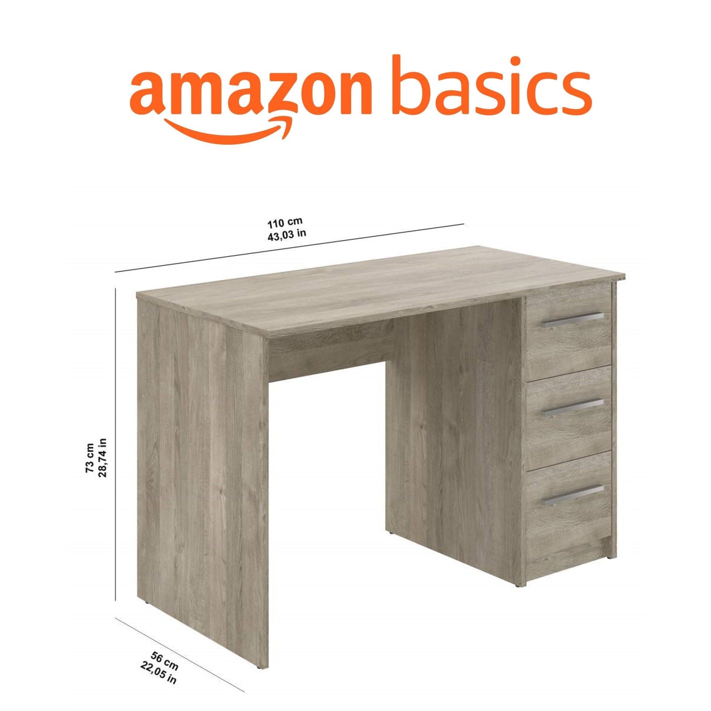 Amazon brand - Movian Idro modern desk, computer desk with 3 drawers, 56 x 110 x 73.5, white