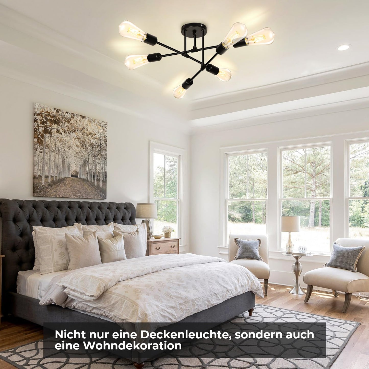 Ceiling Light Black Ceiling Light 6 Bulbs Metal E27 Sputnik Ceiling Light Vintage Industrial Lamp Ceiling Pendant Lamp Living Room Hallway Lamps for Bedroom Dining Room Kitchen