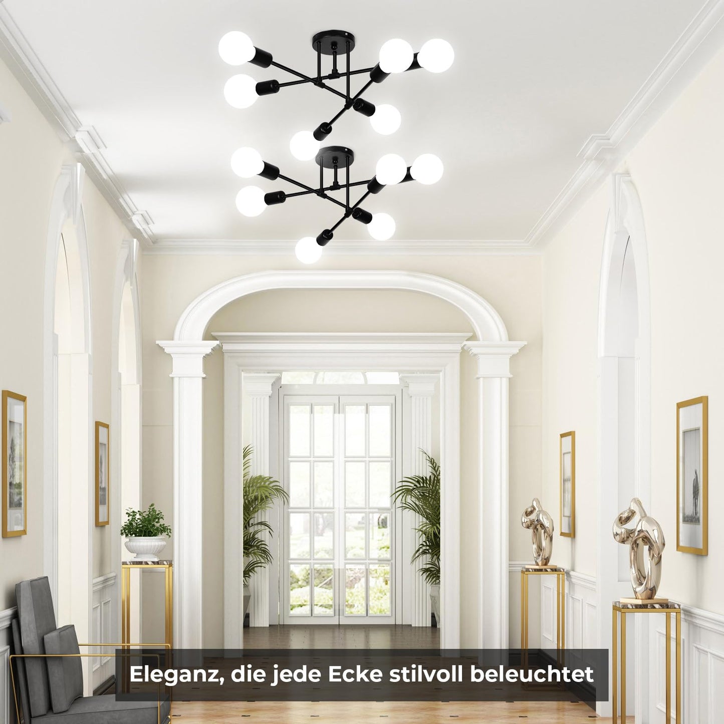 Ceiling Light Black Ceiling Light 6 Bulbs Metal E27 Sputnik Ceiling Light Vintage Industrial Lamp Ceiling Pendant Lamp Living Room Hallway Lamps for Bedroom Dining Room Kitchen