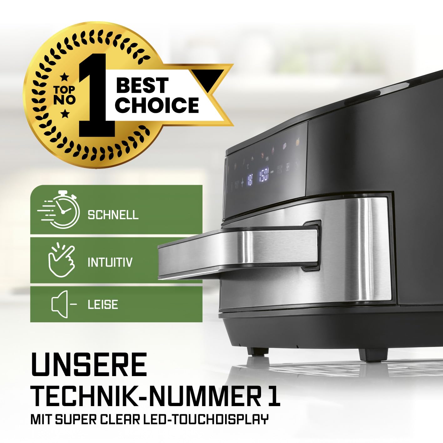 GOURMETmaxx Digitale Heißluftfritteuse 12 L, XXL-Edelstahl-Ofen | Airfryer + Timer, Touchdisplay, Drehspieß | fettarm, energiesparend frittieren | 10 Programme inkl. Pizza | 1800 W