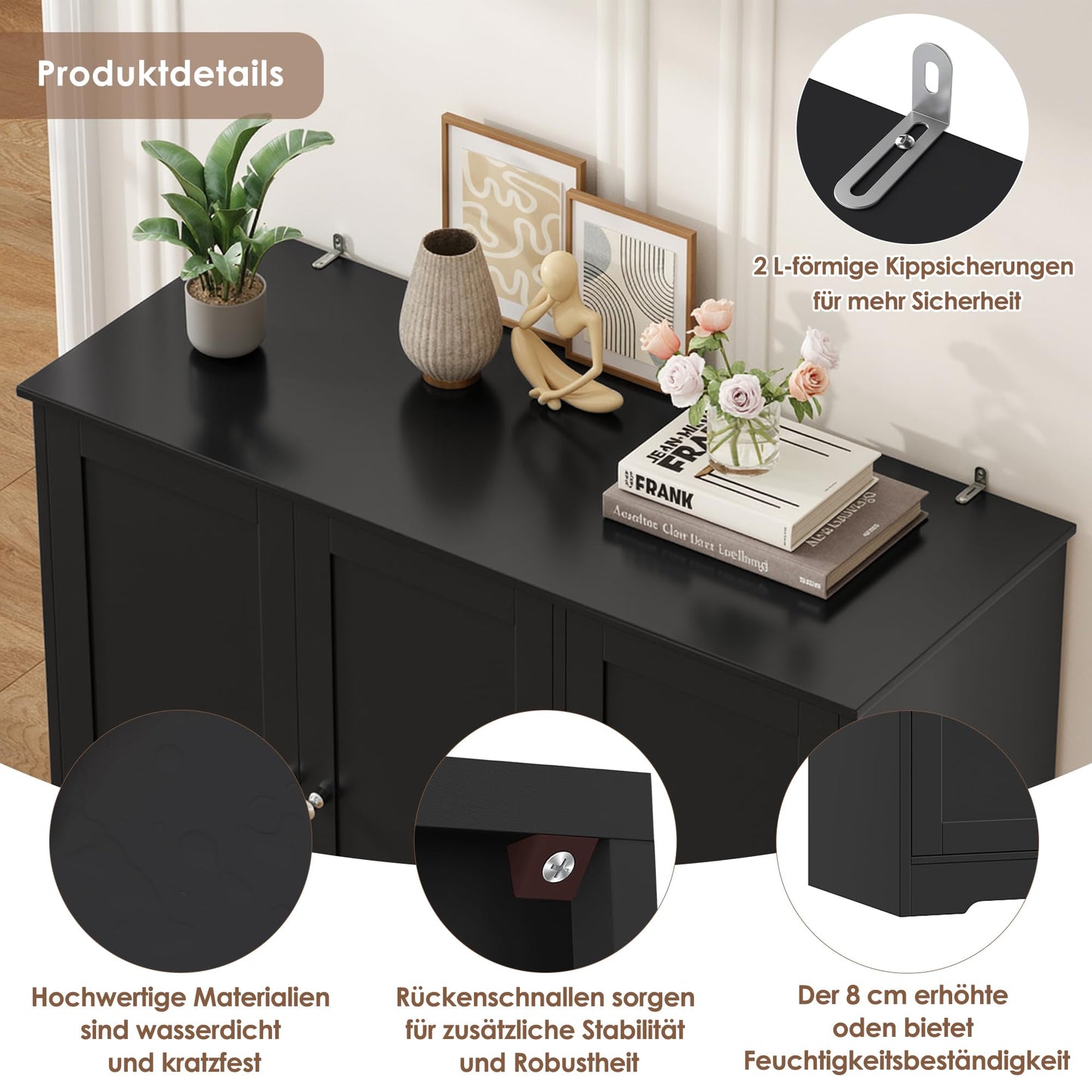 FirFurd Multi-Purpose Cabinet, 180 cm Kitchen Cupboard, Storage Cabinet, Buffet Cabinet with 6 Doors and Adjustable Shelves, All-Purpose Cabinet for Kitchen, Living Room, Entrance Area, 180 x 106 x 37