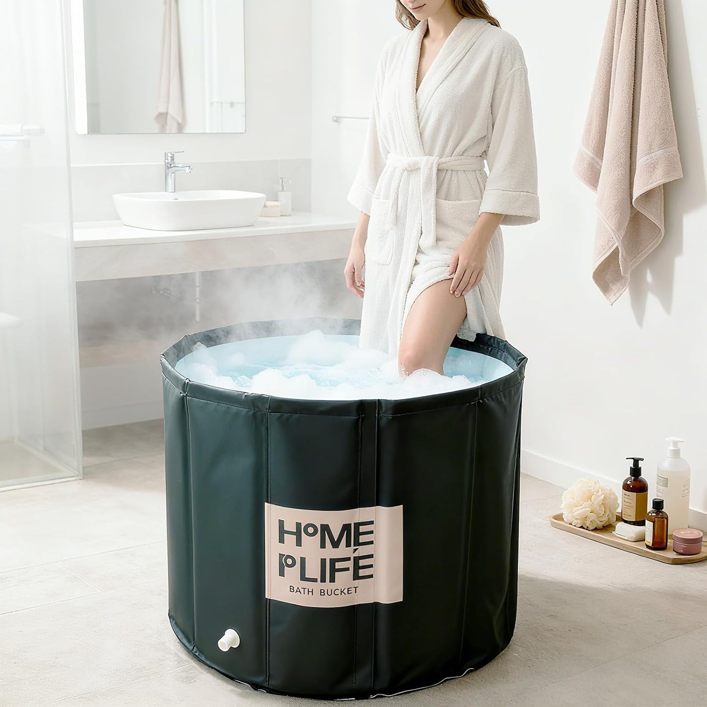 Foldable Bathtub for Shower, Freestanding Bathtub for Hot Bath and Ice Bath, Ice Bath for Adults (80 x 65 cm)