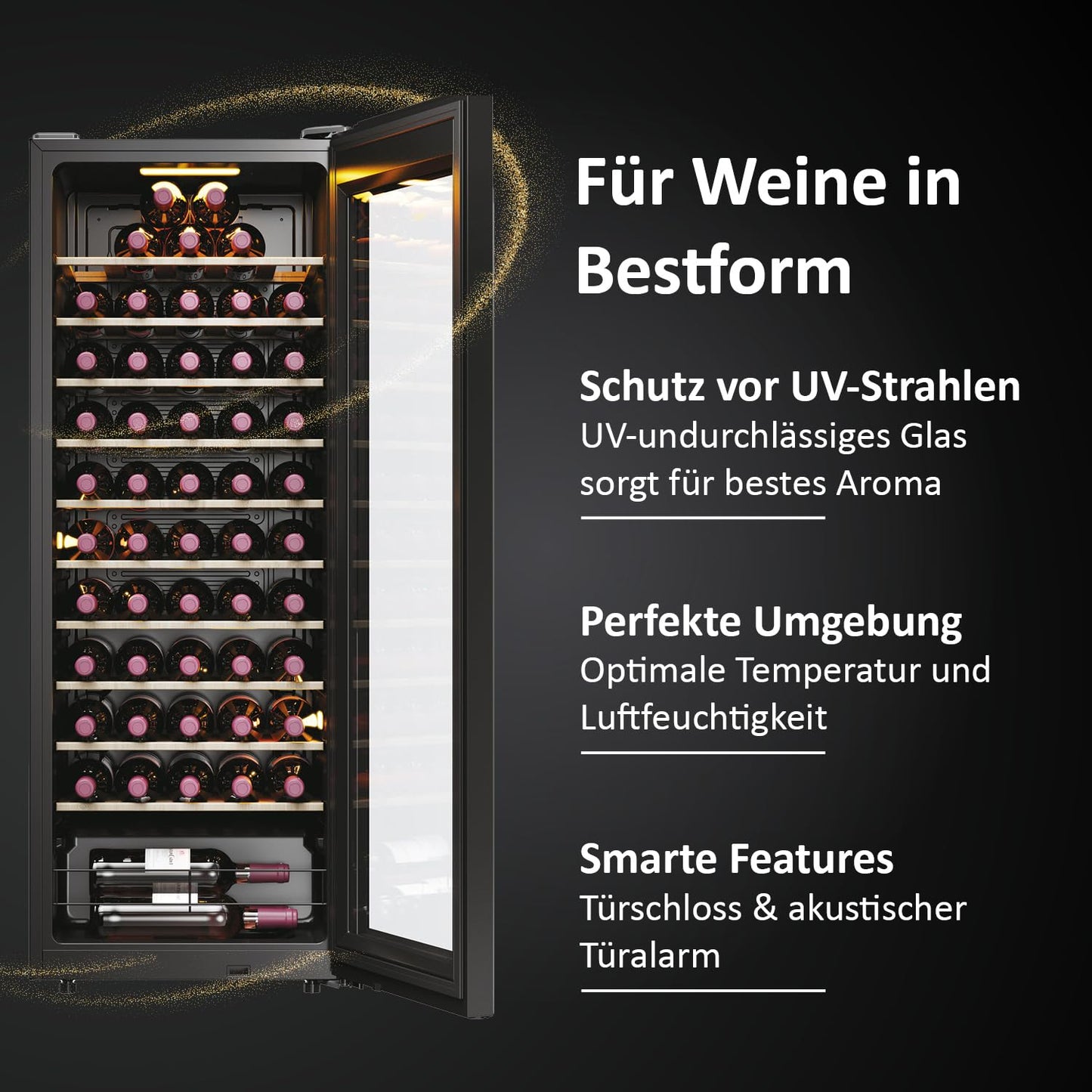 Haier Wine Fridge 50 Series 3 HWS34GGH1 I Wine Climate Cabinet for 34 Bottles I Modern Wine Fridge with UV Glass Door & 5 Wooden Shelves I Wine Cooler with Wi-Fi & Touch Display I Low Vibration