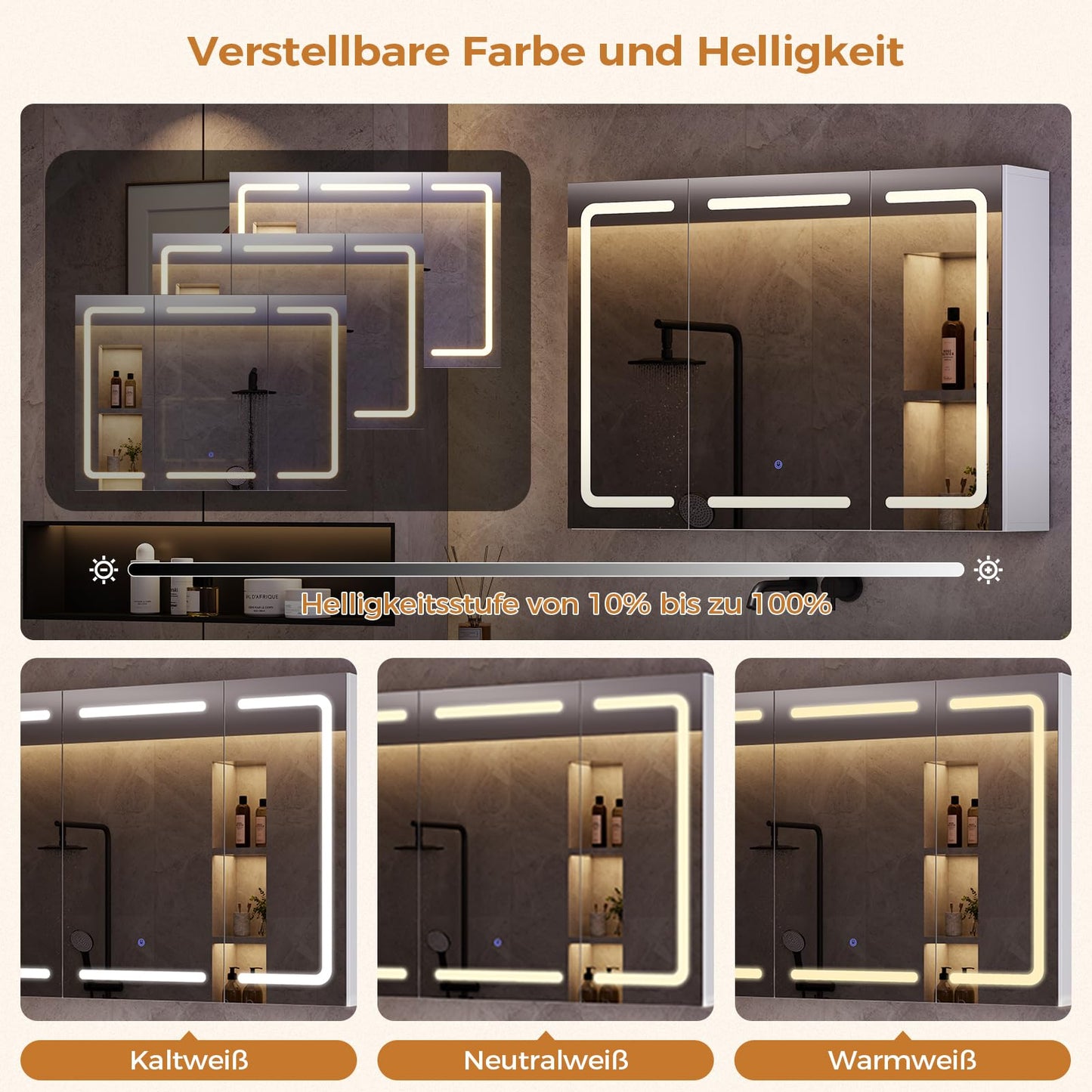 mojiasion Bathroom Mirror Cabinet 100 cm Wide with LED Lighting, Socket & 3 Colour Temperatures Dimmable Bathroom Cabinet with Touch Sensor 60 x 100 x 16 cm (H x W x D) Mirror + 3 Adjustable Shelves