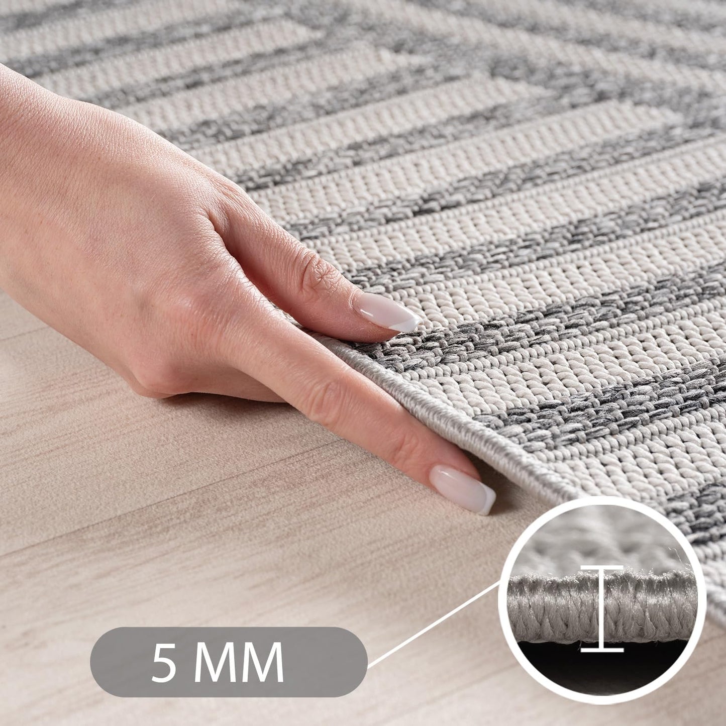 SIMPEX Outdoor Teppich Wetterfest Beige 140x200 cm, UV-beständig, ideal für Küche, Balkon, Terrasse, Garten Wohnzimmer Esszimmer, Skandinavisches Boho-Design, Pfelgeleicht