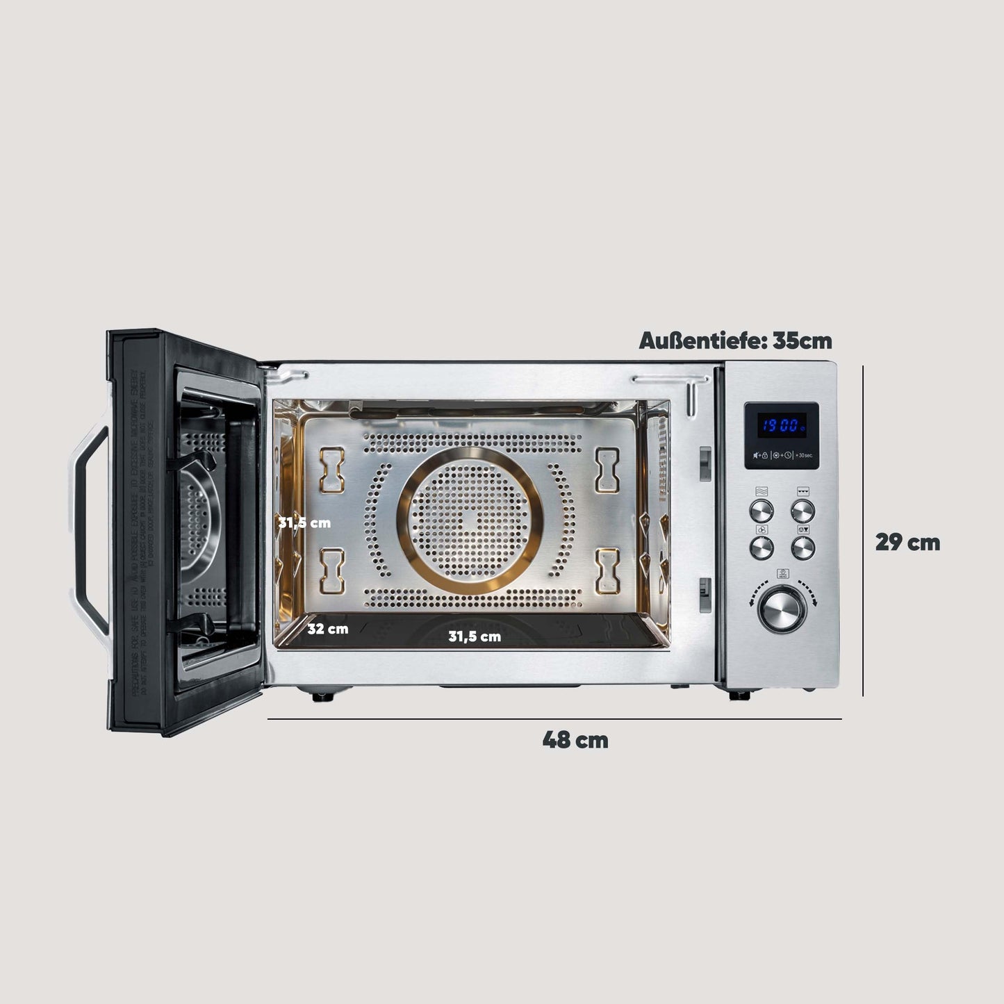 SEVERIN MW 7774 Microwave with Grill and Hot Air Function 3-in-1 for Defrosting, Cooking and Heating, Microwave with Turntable, Brushed Stainless Steel/Silver