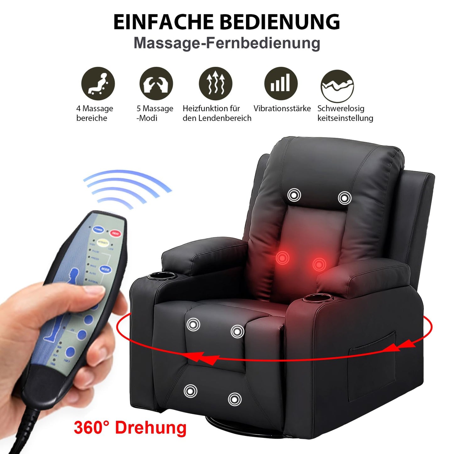 COMHOMA Relaxsessel-Set, Sofa, Sofa-Set aus Kunstleder, Fernsehsessel Ruhesessel Liegesessel mit Liege-Funktion Polstersessel Schlafsessel für Wohnzimmer Schlafzimmer Heimkino,Schwarz, 3+2+1