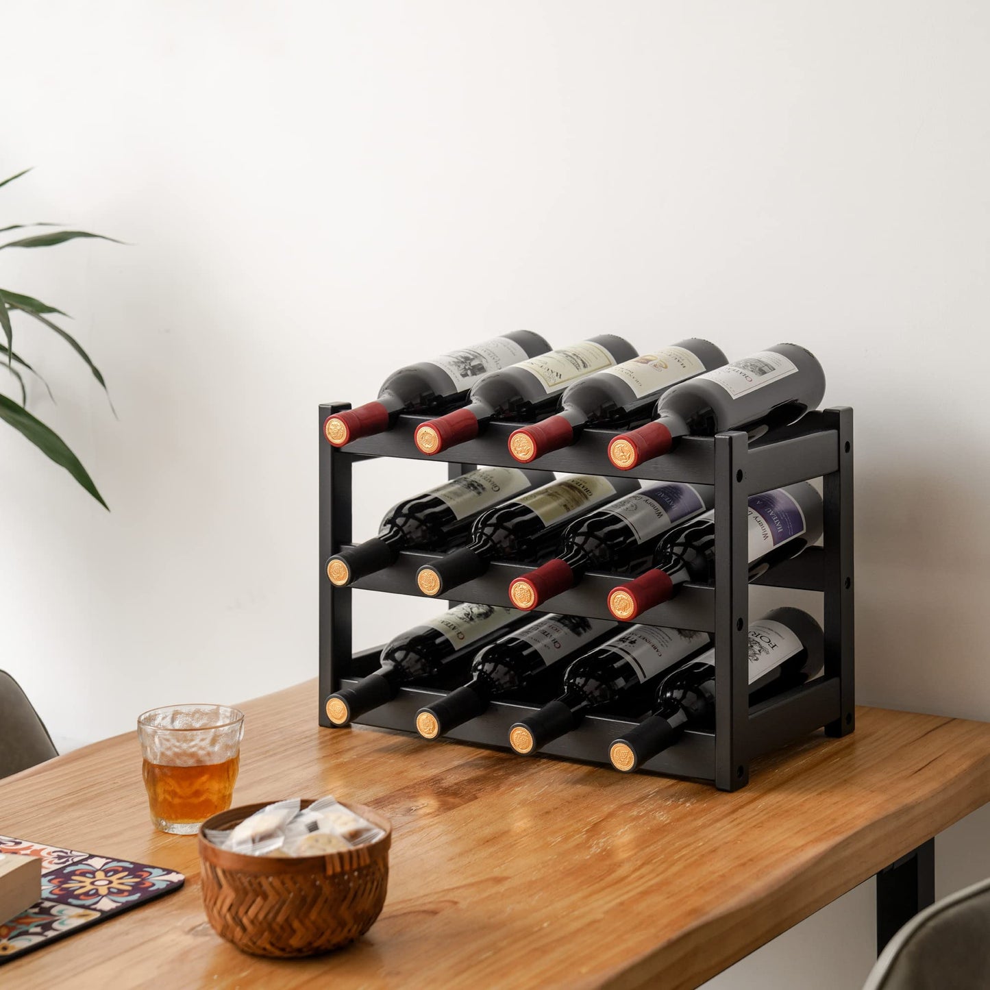 VASMIA Bamboo Wine Rack for 24 Bottles, Bottle Rack with 6 Levels for Cellar, Kitchen, Bar, Dining Room, Bottle Holder Wood with Table Top 41 x 24 x 81 cm, Natural