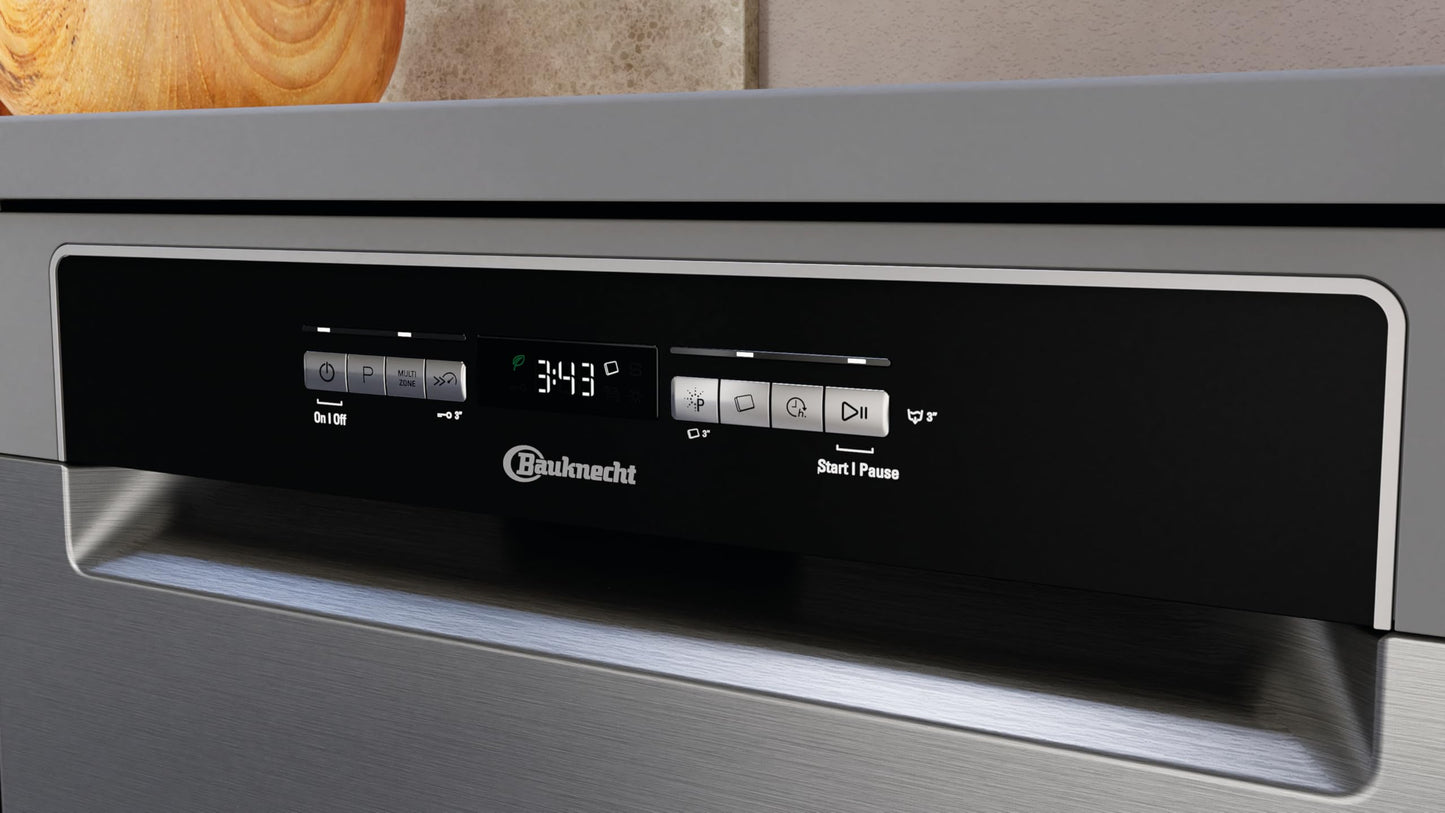 Bauknecht BK4UB14BN7A0X Undermount Dishwasher, 60 cm, ActiveDry Automatic Door Opening System, Delay Start, MultiZone, Separate Top or Bottom Basket Sink, Cutlery Drawer, Flexible Loading