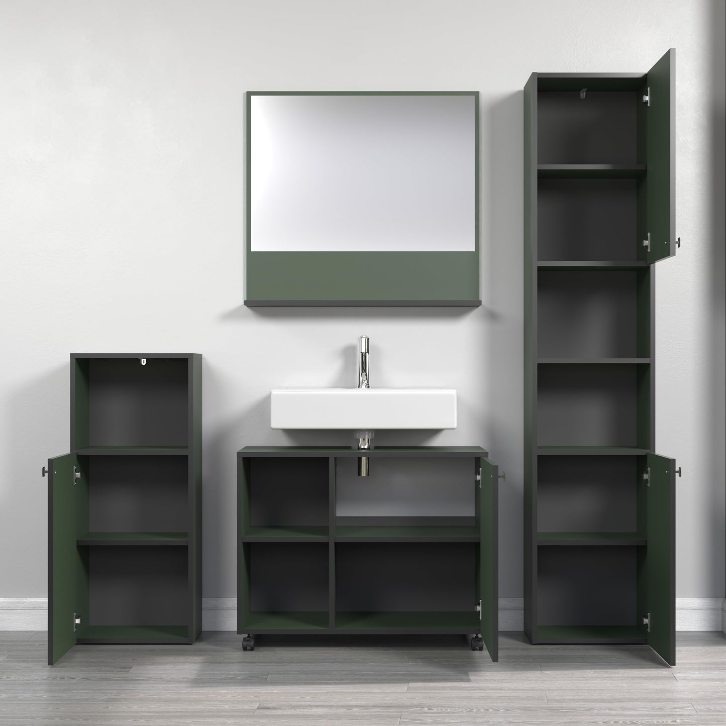 trendteam smart living - PureBliss - Hochschrank - Eiche - Badezimmerschrank in moderner Rillenoptik - edle Metallgriffe - (BxHxT) 40 x 186 x 31 cm - 2 praktische Einlegeböden - kratzfest