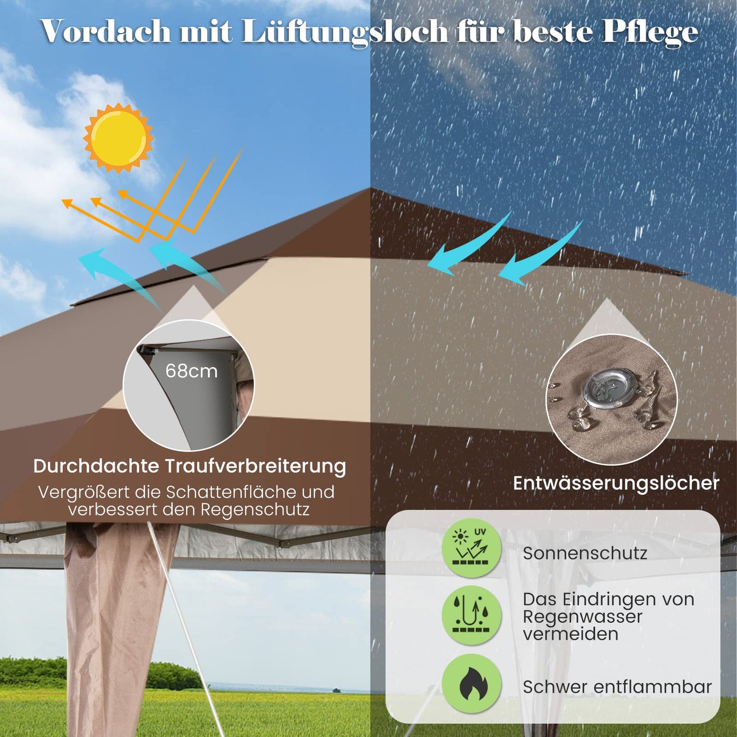 COSTWAY Folding Gazebo 4 x 4 m, Pop Up Gazebo with Wheels and Carry Bag, Waterproof, UV Protection 50+, Party Tent, Garden Gazebo for Garden, Party, Wedding and Festival