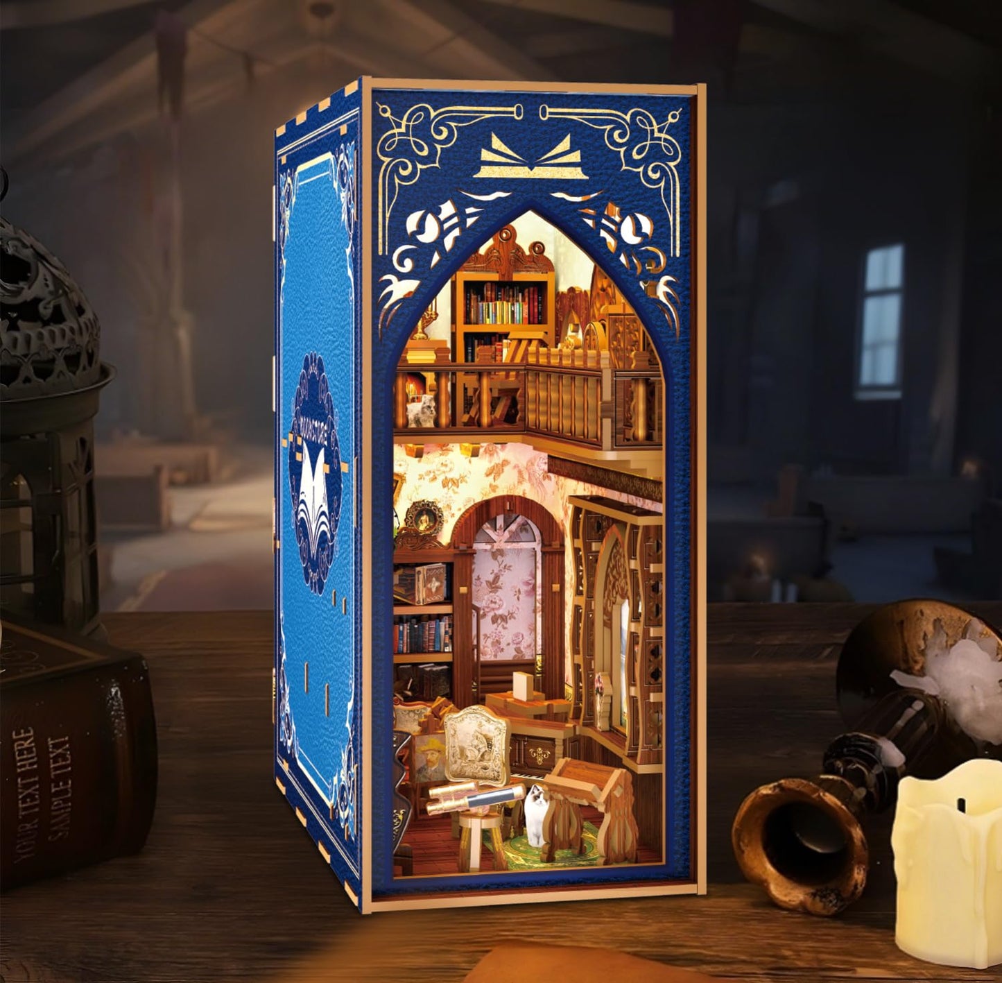 Book Nook Japan, Sakura Straße Booknook Japanischer Kit, 293PCS DIY Miniature House mit Licht, 3D Puzzle für Erwachsene und Heranwachsende, Japanische Deko Holzpuzzle Erwachsene Bücherregaldekoration