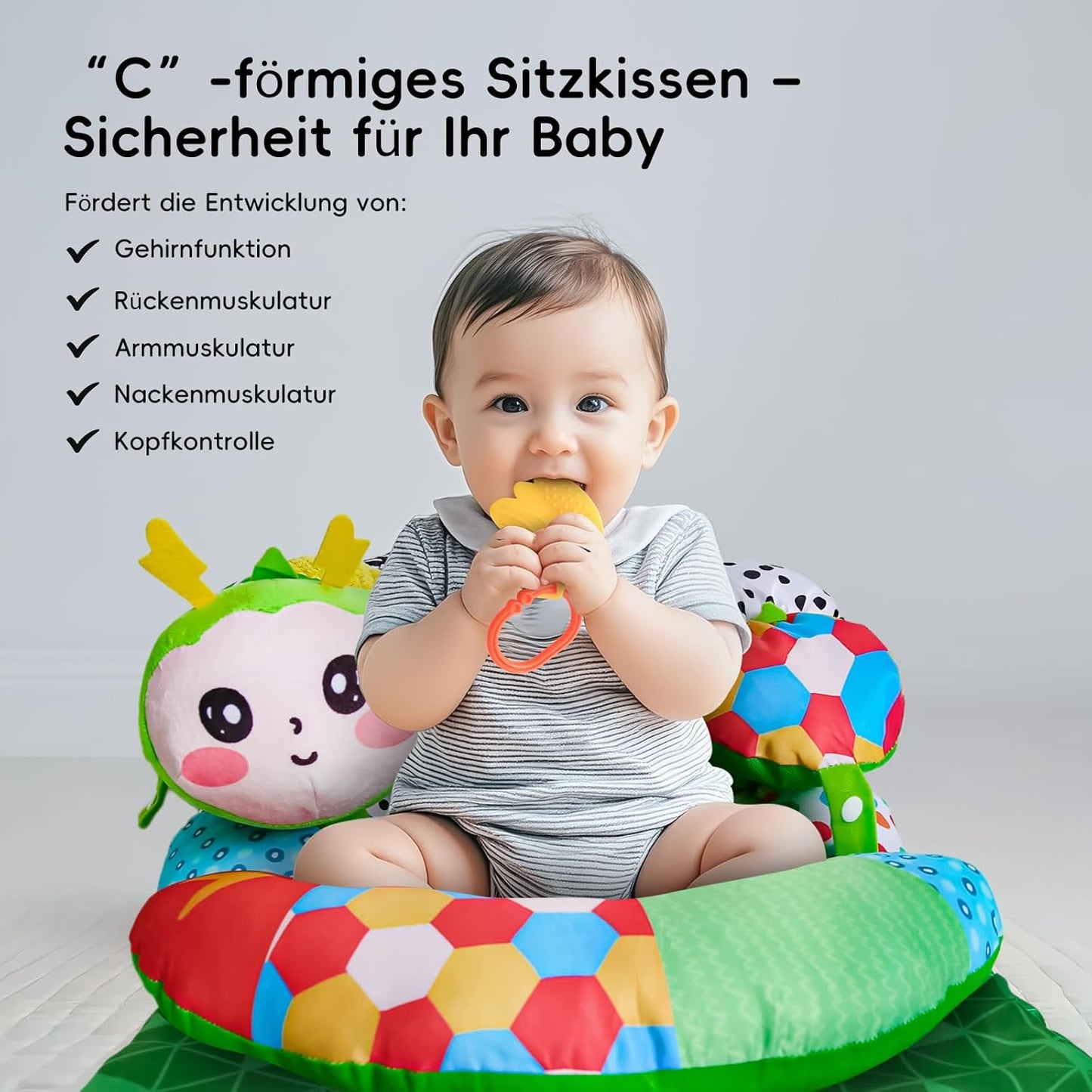 Generisch SAIMAND Baby Toy 0-6 Months, 3-in-1 Removable Caterpillar Play Pillow for Tummy Time Toys, Abdominal Position, Sitting & Support with Rattle, Teething Ring and Mirror, Ideal Baby Gift 0-3-6