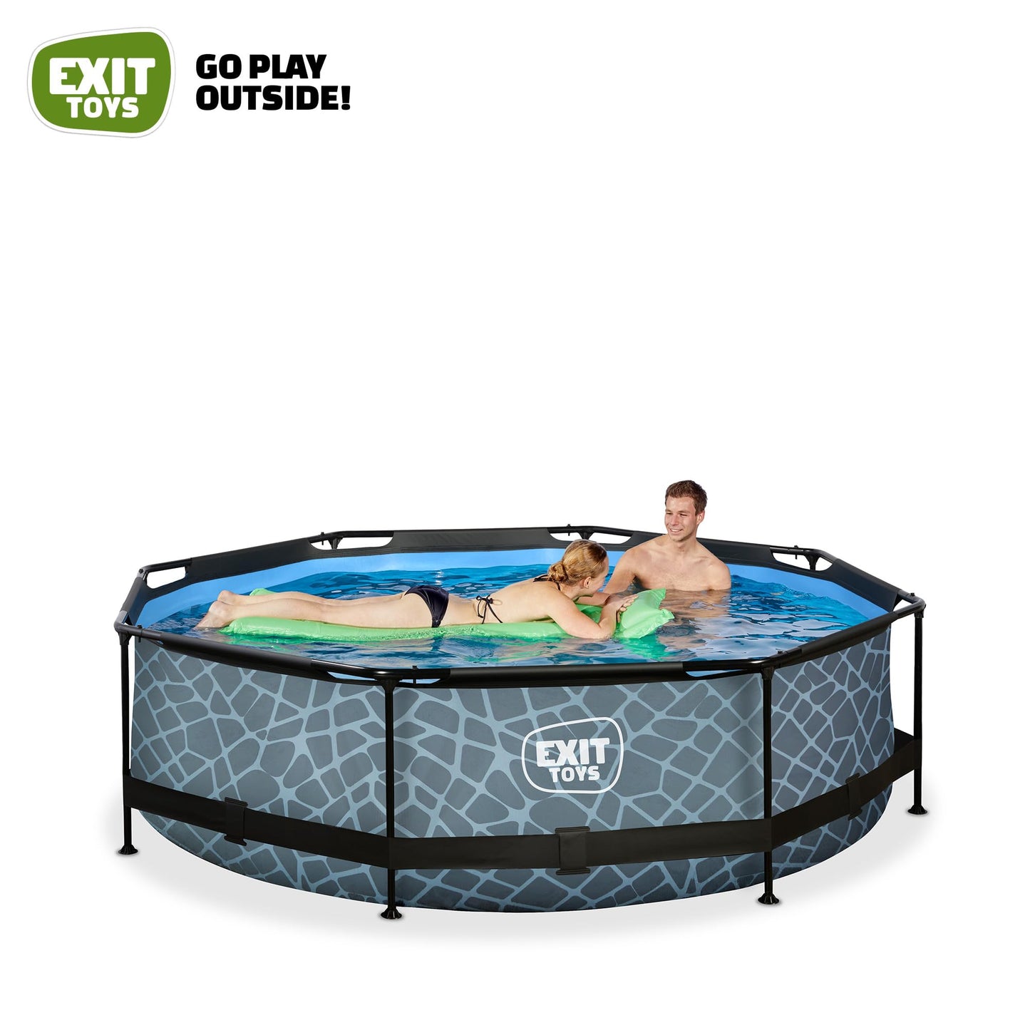 EXIT Toys Soft Grey Pool - 300x200x65cm - Rechteckiger, Kompakter Rahmenpool mit Kartuschenfilterpumpe - Leicht Zugänglich - Für Kleinkinder Geeignet - Starker Rahmen - Einzigartiges Design - Grau