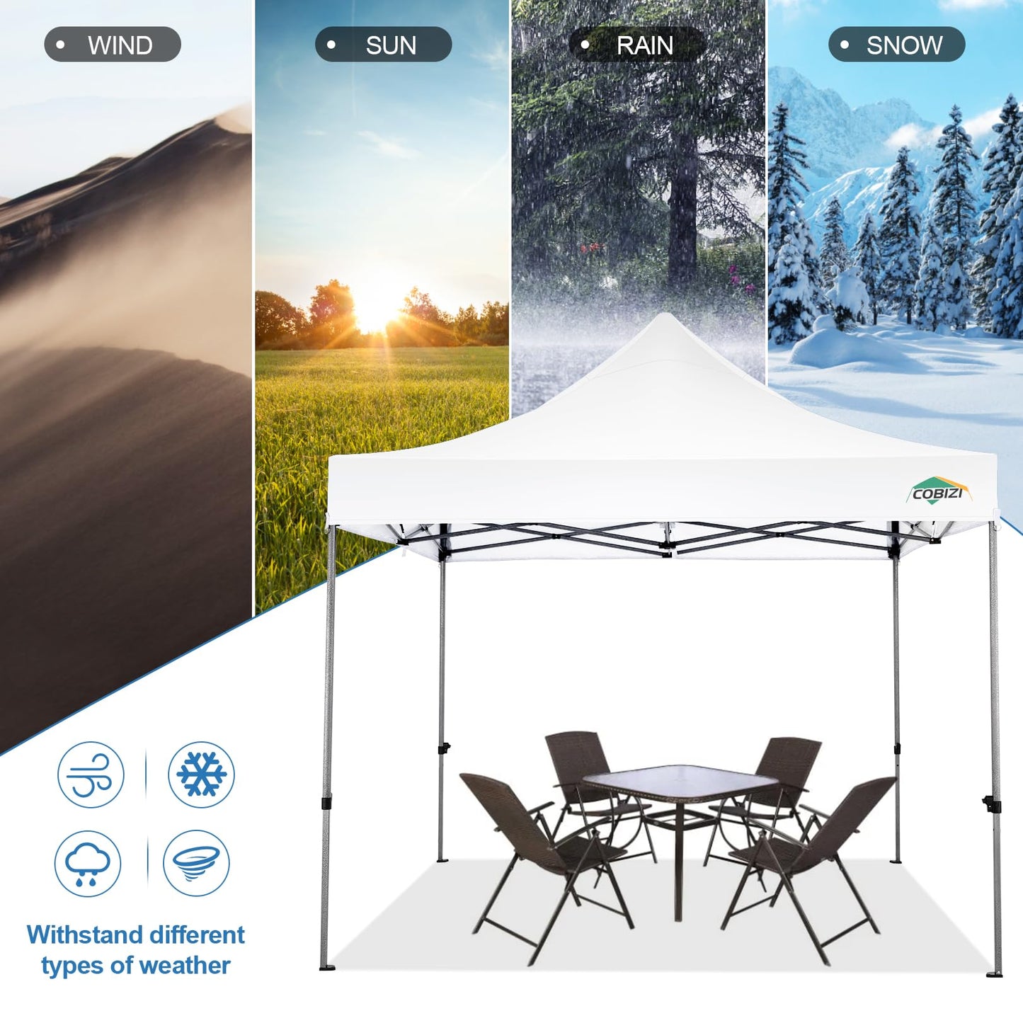 COBIZI Pavillon Faltpavillon 3x3 wasserdicht stabil Winterfest,Outdoor faltbar partyzelt，gartenpavillon mit 4 Seitenteilen und 4 Sandsack und Laufradtasche, Schwarz