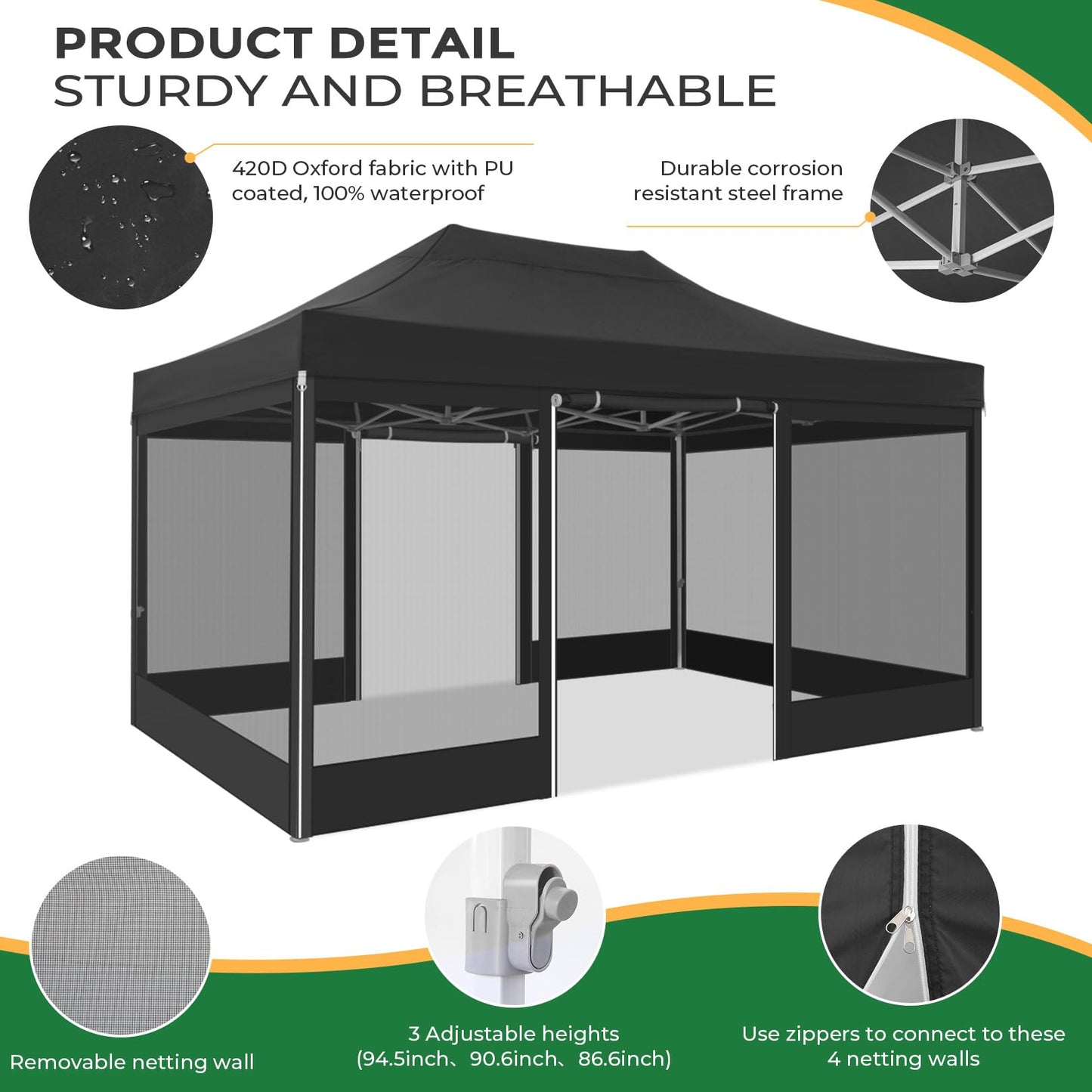 COBIZI Folding Gazebo 3 x 3 m Gazebo 3 x 3 m Waterproof Stable Party Tent Foldable with 4 Side Walls Mosquito Net Pop Up Garden Gazebo Anti-UV for Garden, Grey