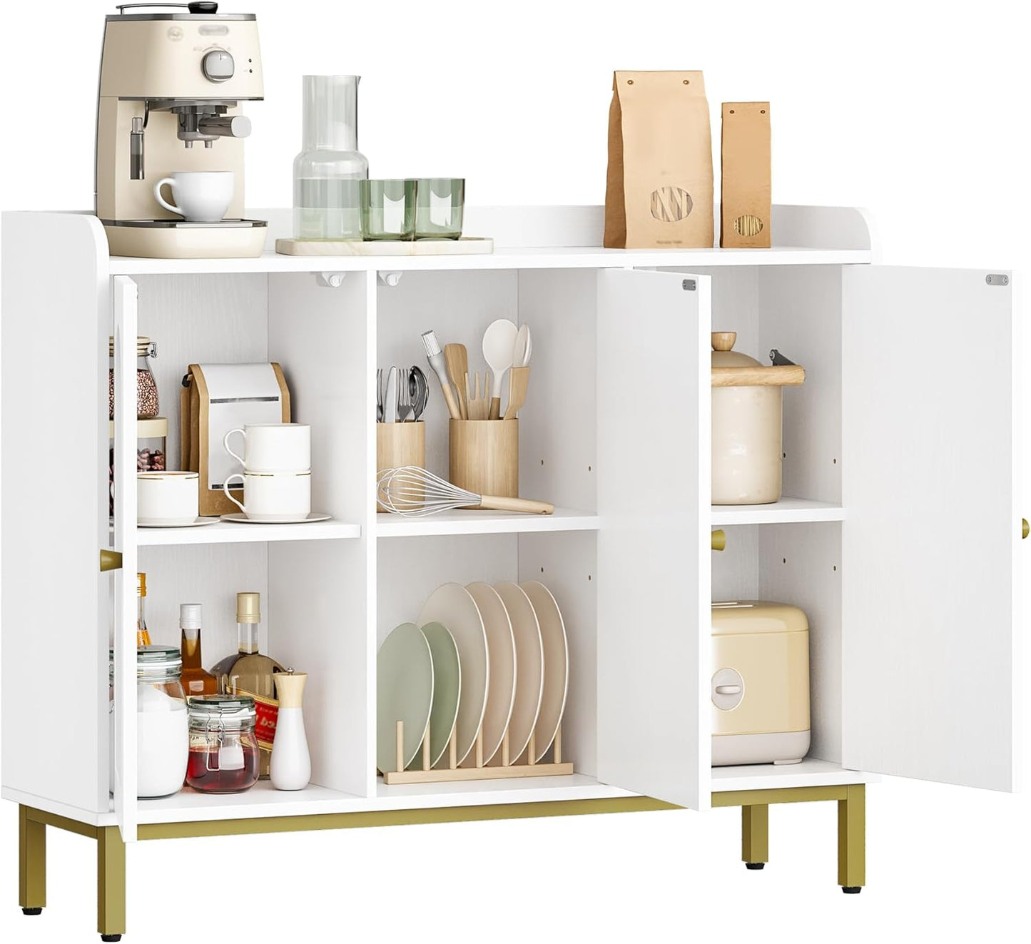 Hzuaneri SC21313G Sideboard, Storage Cabinet, Kitchen Cabinet, Kitchen Chest of Drawers, 3 Doors, Adjustable Shelves, Buffet Cabinet for Kitchen and Living Room, 30 x 100 x 80.5 cm, White