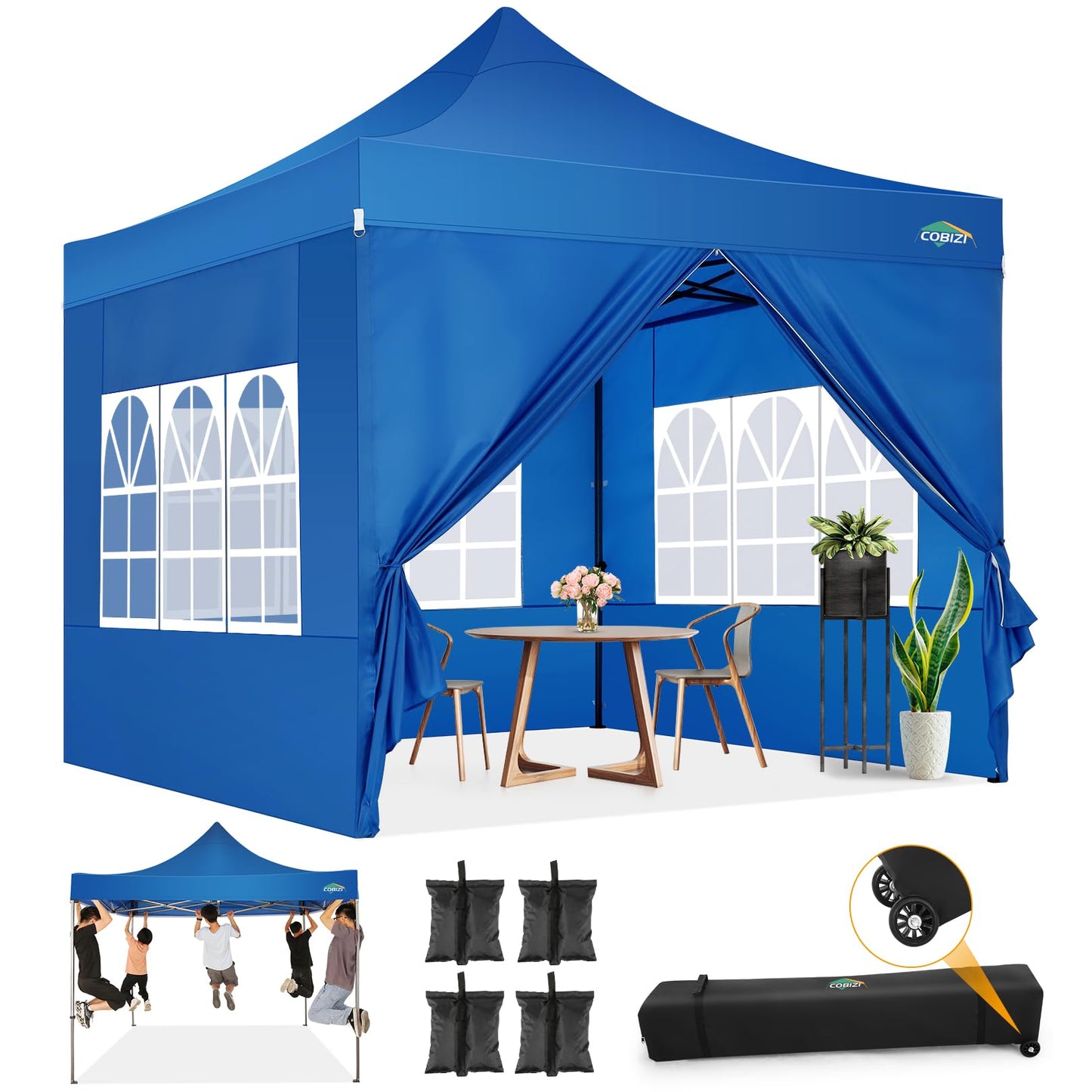 COBIZI Pavillon Faltpavillon 3x3 wasserdicht stabil Winterfest,Outdoor faltbar partyzelt，gartenpavillon mit 4 Seitenteilen und 4 Sandsack und Laufradtasche, Schwarz
