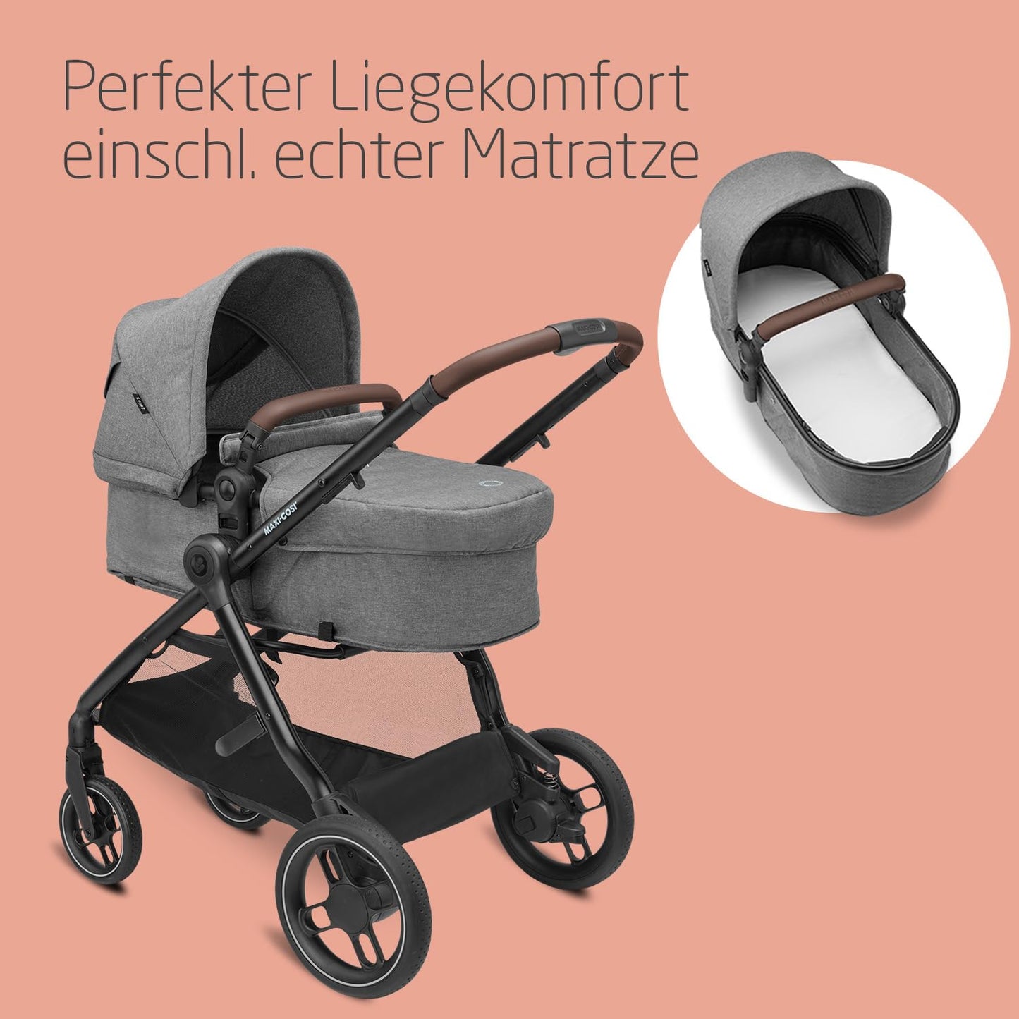 Maxi-Cosi Zelia S Trio Pushchair 3-in-1 Complete Set, 0-4 Years, up to 22 kg, Foldable, Compact, Adjustable Baby Pram, with CabrioFix S i-Size Baby Seat, Accessories, Changing Bag, Dark Grey