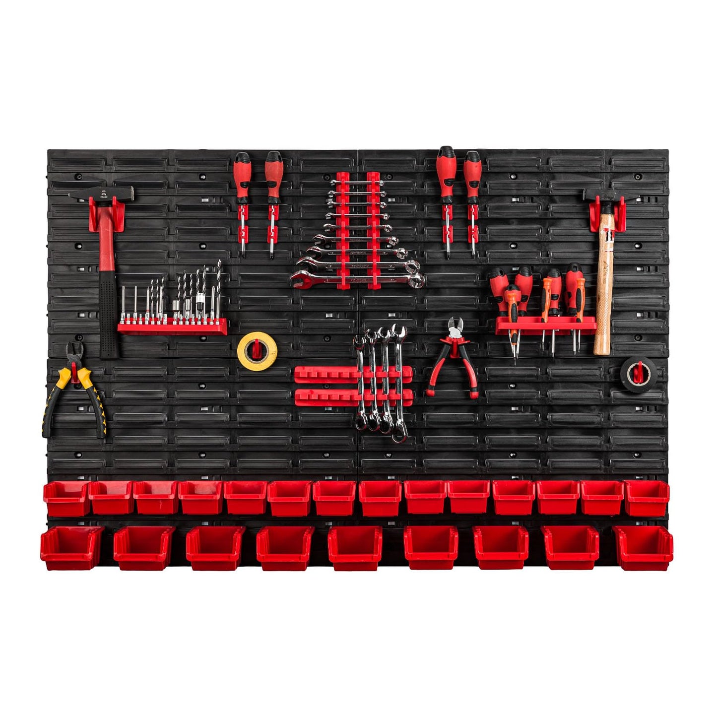 PAFEN Tool Wall with Stacking Boxes - 1152 x 780 mm - Storage System Wall Shelf for Garage Workshop Tool Holders with Perforated Wall Storage Rack Shed Rack Garage Organiser System Set 57 Pieces
