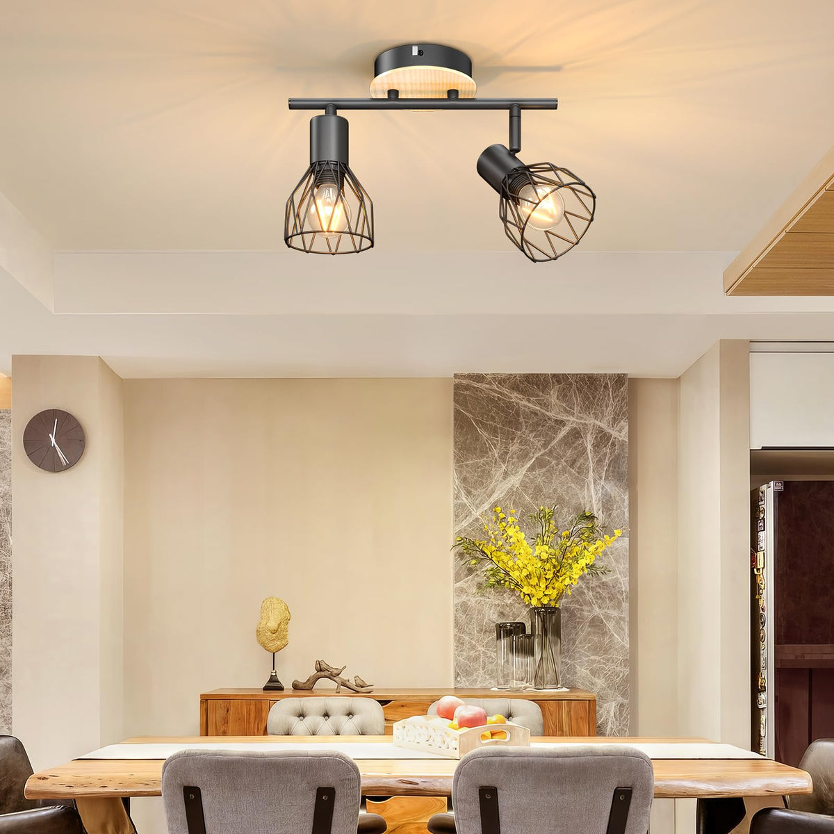 Kimjo 6-Bulb LED Ceiling Spotlight, Swivelling E14 Ceiling Spotlight, Black 6-Bulb Ceiling Light For Living Room, LED Kitchen Ceiling Light, Without Bulbs