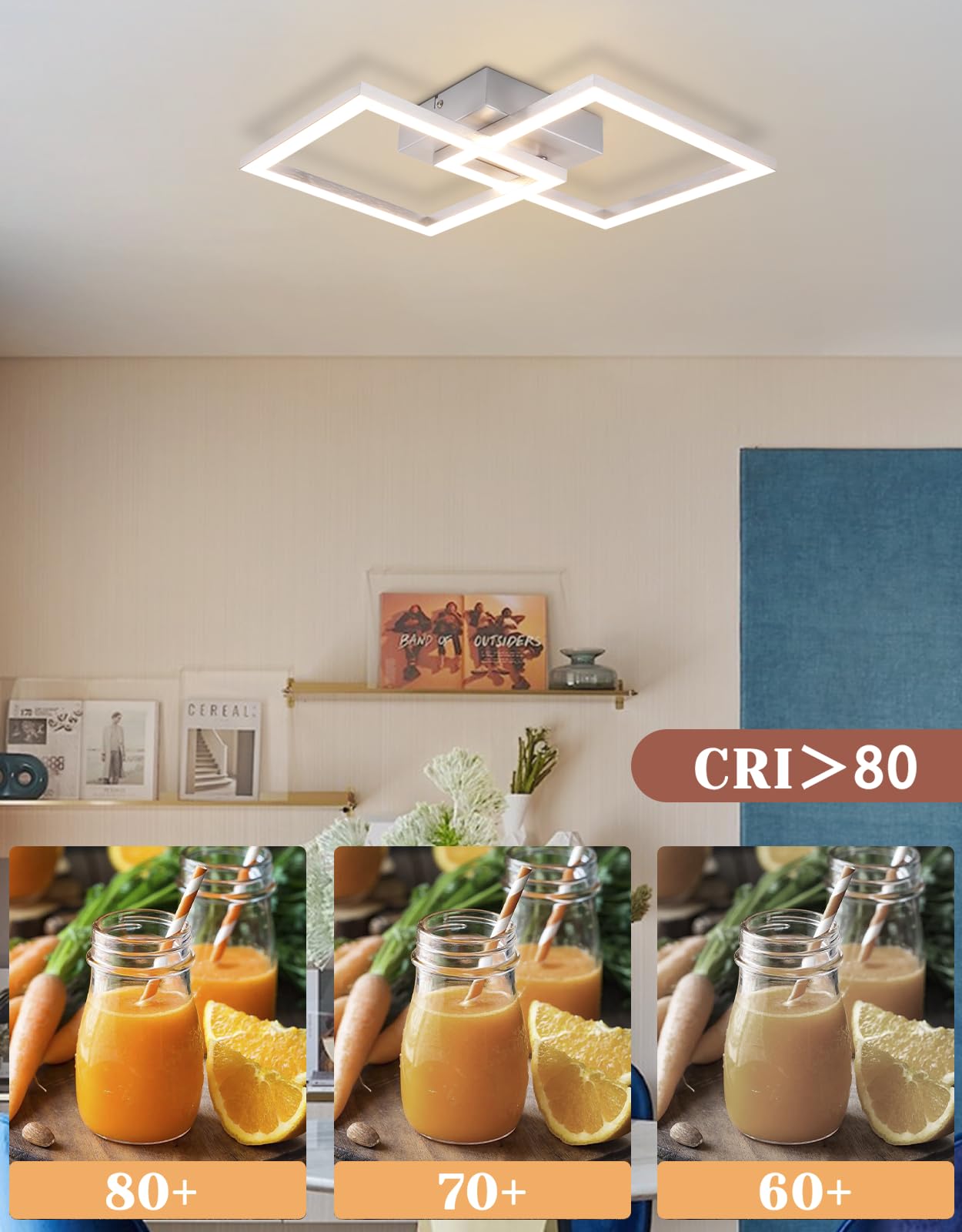 Homefire LED Ceiling Light, Kitchen, 24 W, Kitchen Lamp, Black, Living Room Lamp, Modern Design, Hallway Lamp, Warm White, Hallway, Bedroom Lamp, Square, for Living Room, Bedroom