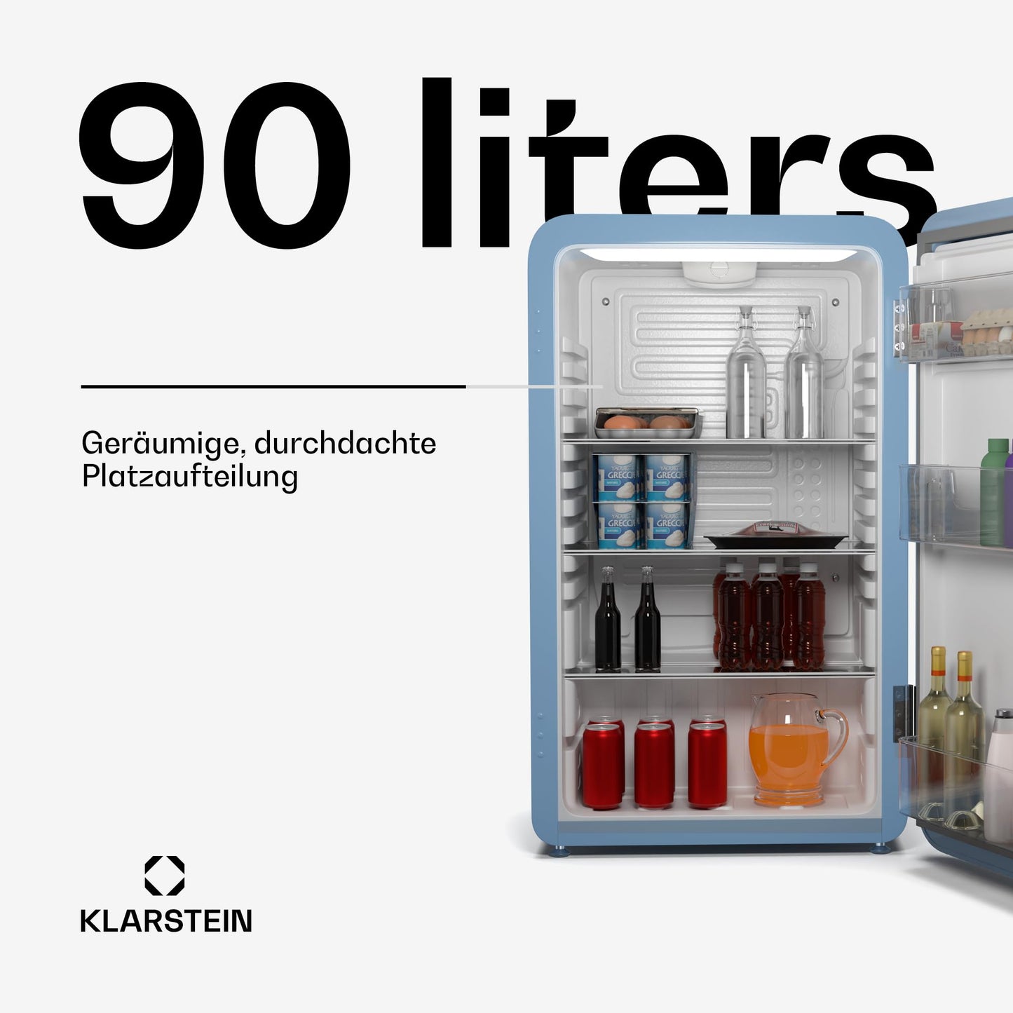 Klarstein Kühlschrank, Mini-Kühlschrank für Getränke, Kühlschrank Klein, Kleiner Kühlschrank Lautlos, Skincare Fridge, Vintage Design, Camping Kühlschrank, Minikühlschrank für Zimmer, 0-10°C, 70 L